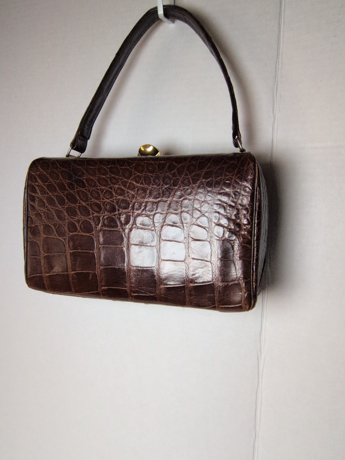 Vintage 40s-50s – BASS – Brown Alligator Structured Handbag – Mid Century
