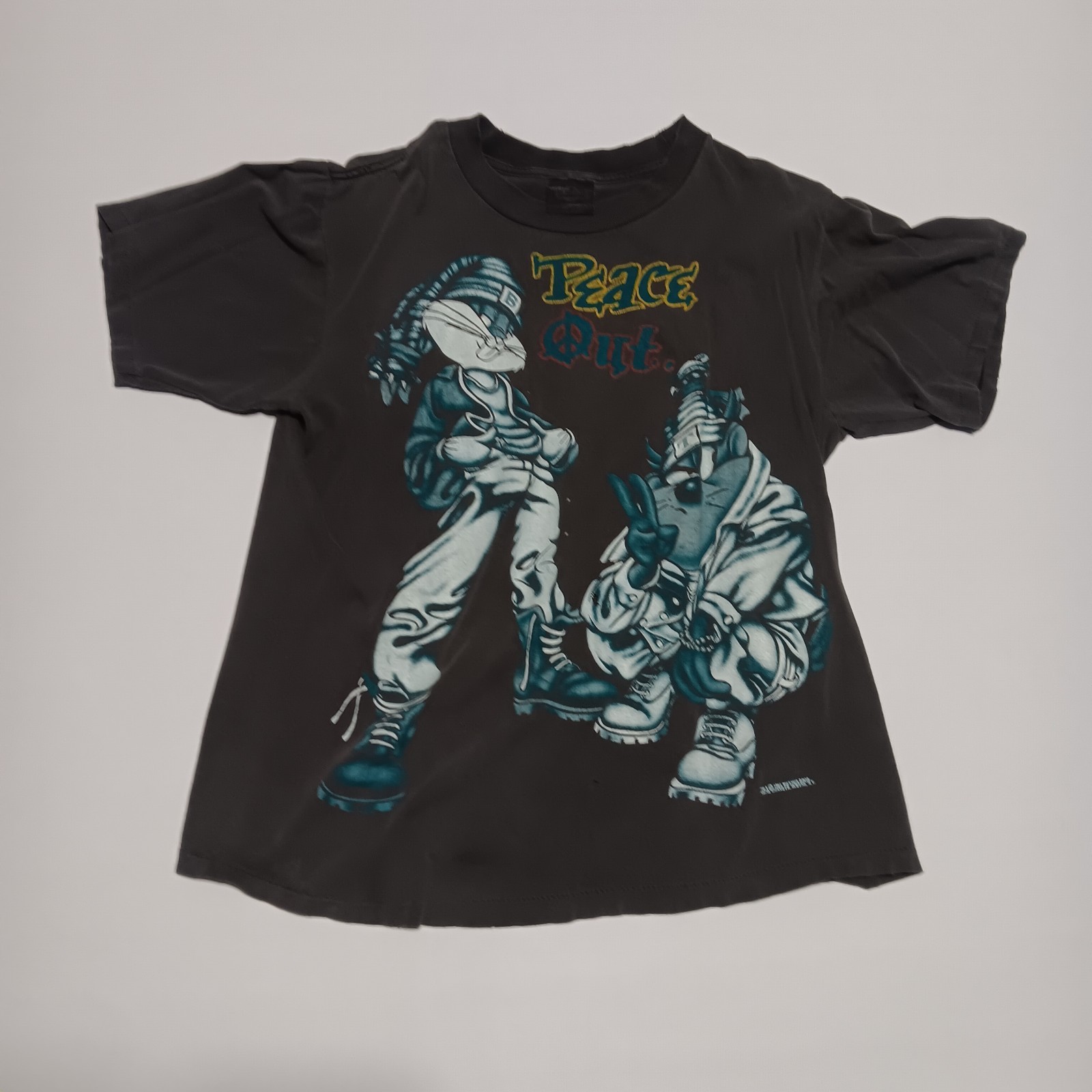 Vtg Looney Tunes Bugs Taz Shirt Tee Large Peace Out Hip Hop Double Sided *READ*