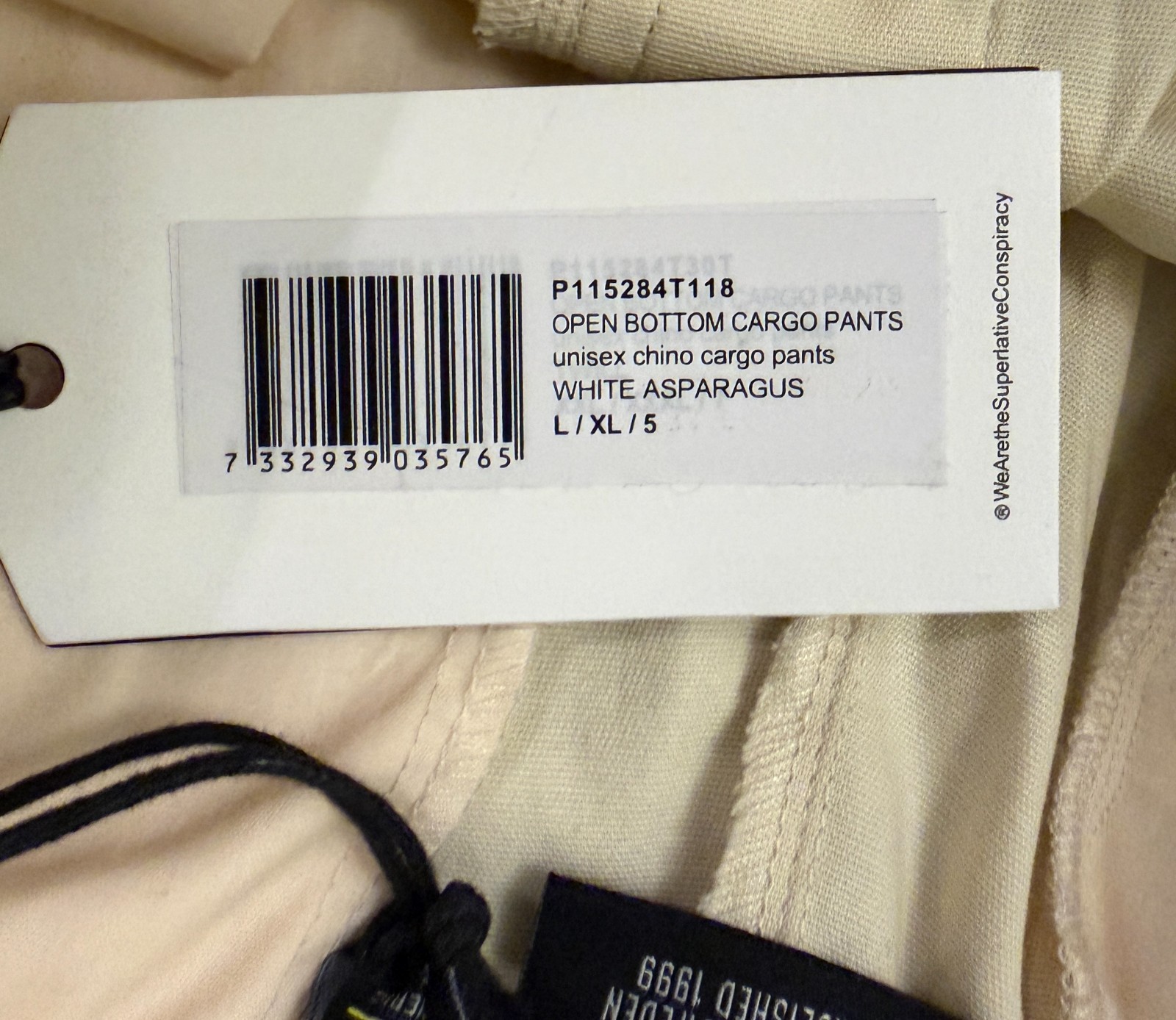 WeSC Open Bottom Cargo Pants Unisex Chino Style-Men L/Women XL-Pale Yellow-NWT
