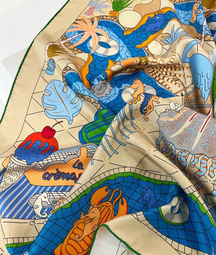 Pure Twill Silk Scarf Bandanna Large Wrap Water Park Print Square Shawl 53″