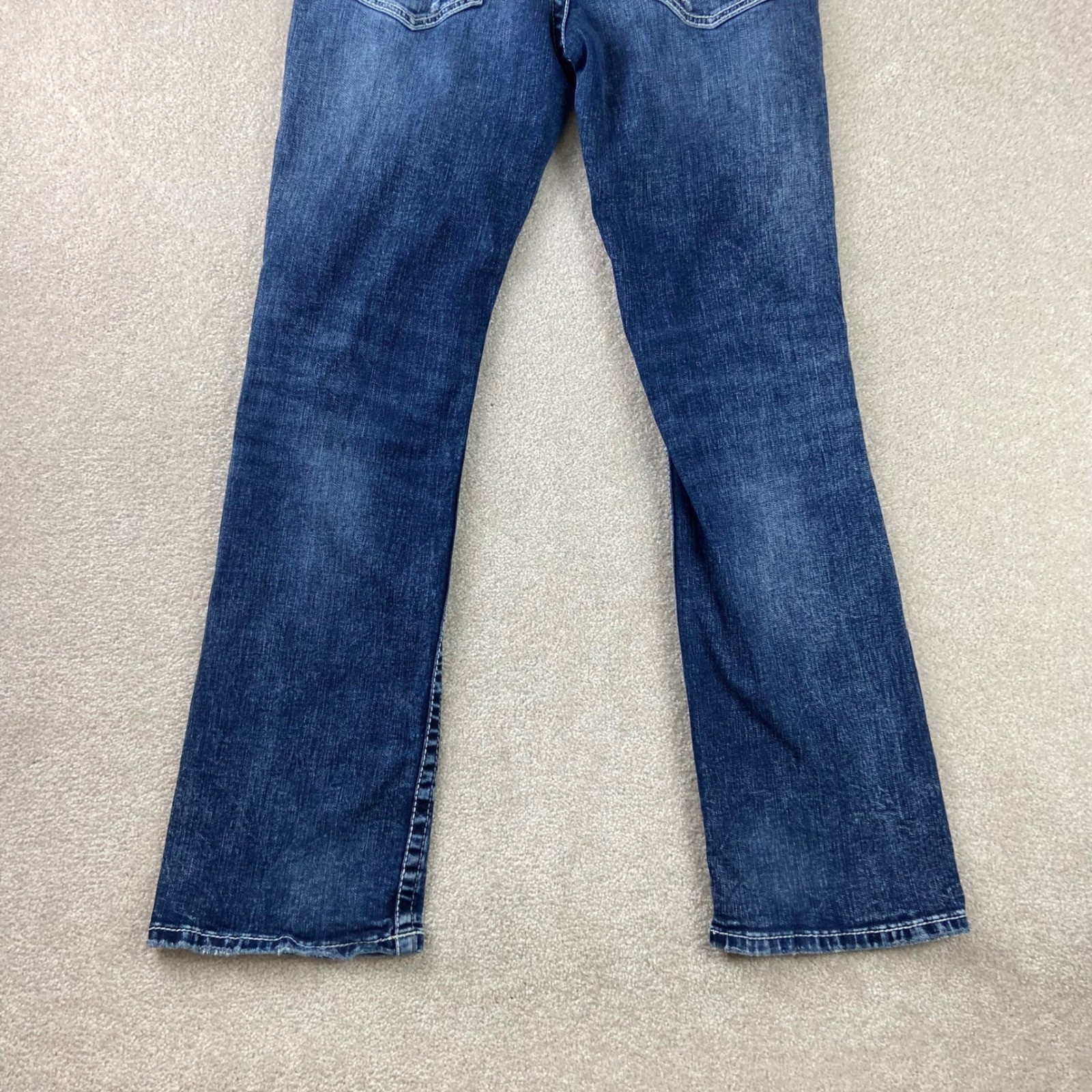 BKE Jake Jeans Mens 32×34 Blue Distressed Bootcut Dark Wash Stretch Denim