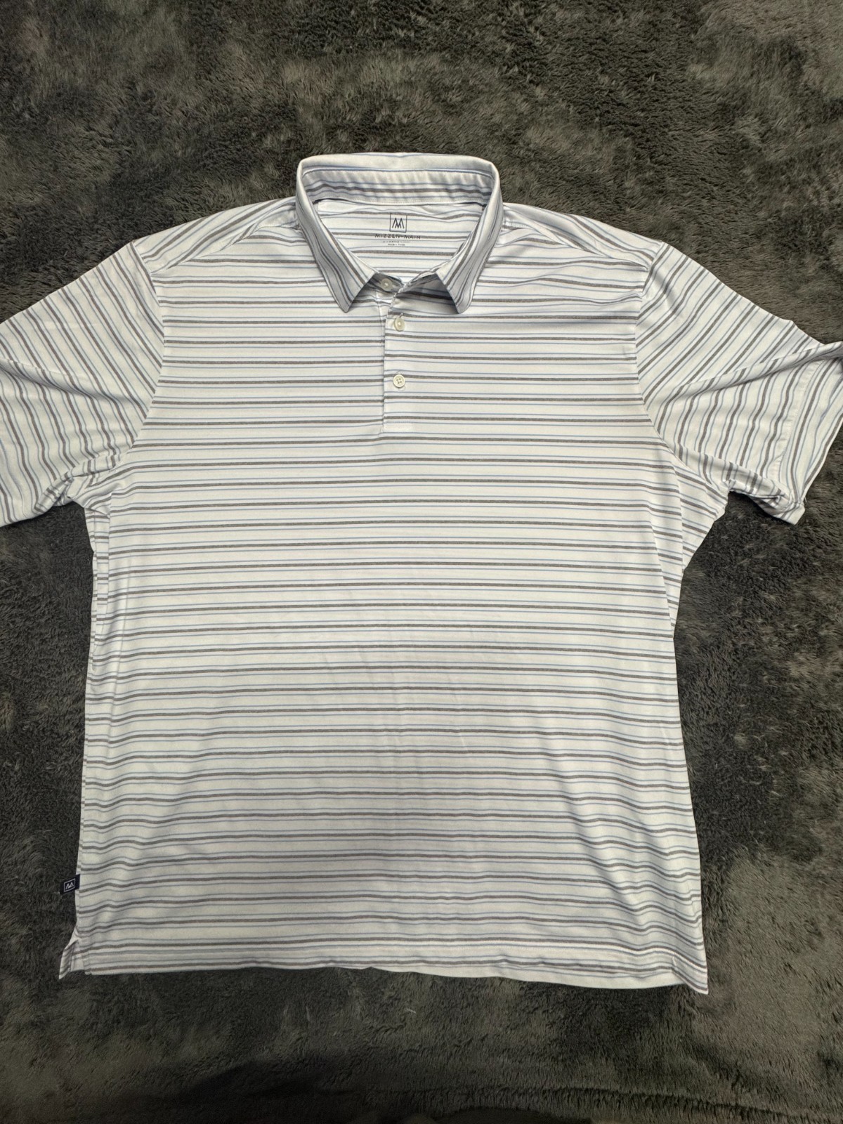 Mizzen Main Polo Shirt Mens XL Blue Striped Performance Golf Stretch Classic