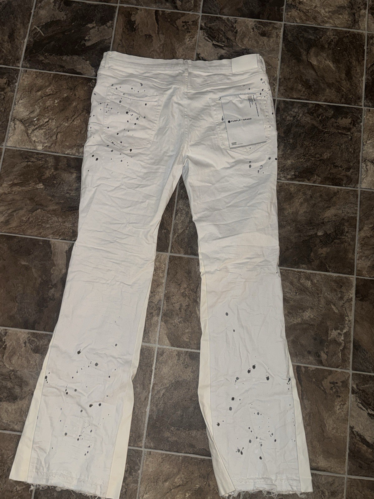 Purple Brand Double Panels Flare Distressed Paint Splatter White Jeans Men 38