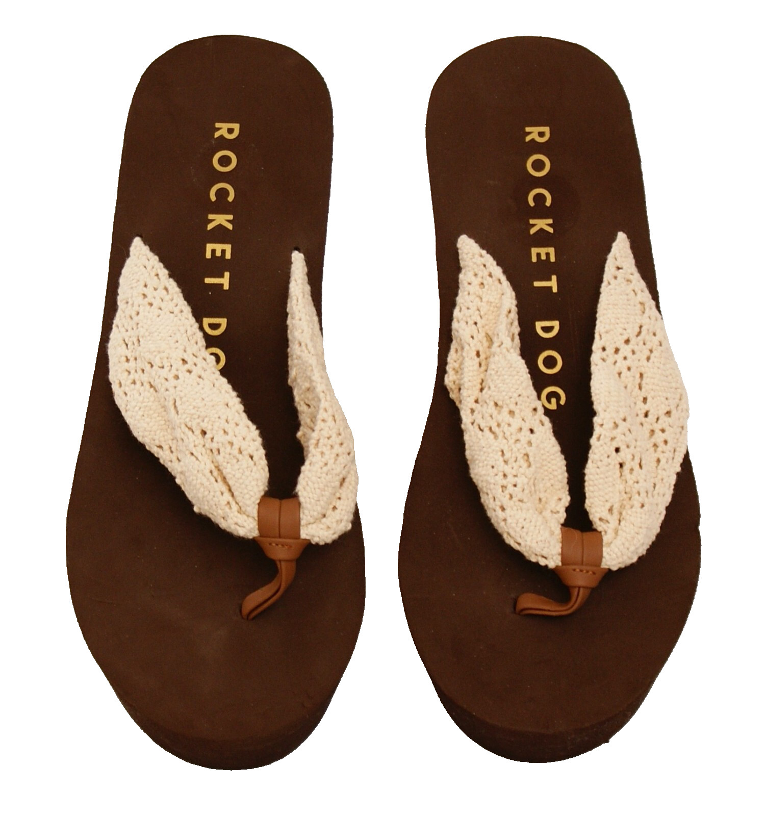 Rocket Dog Women’s 10 Beige Crochet Wedge Platform Flip Flop Thong Sandals
