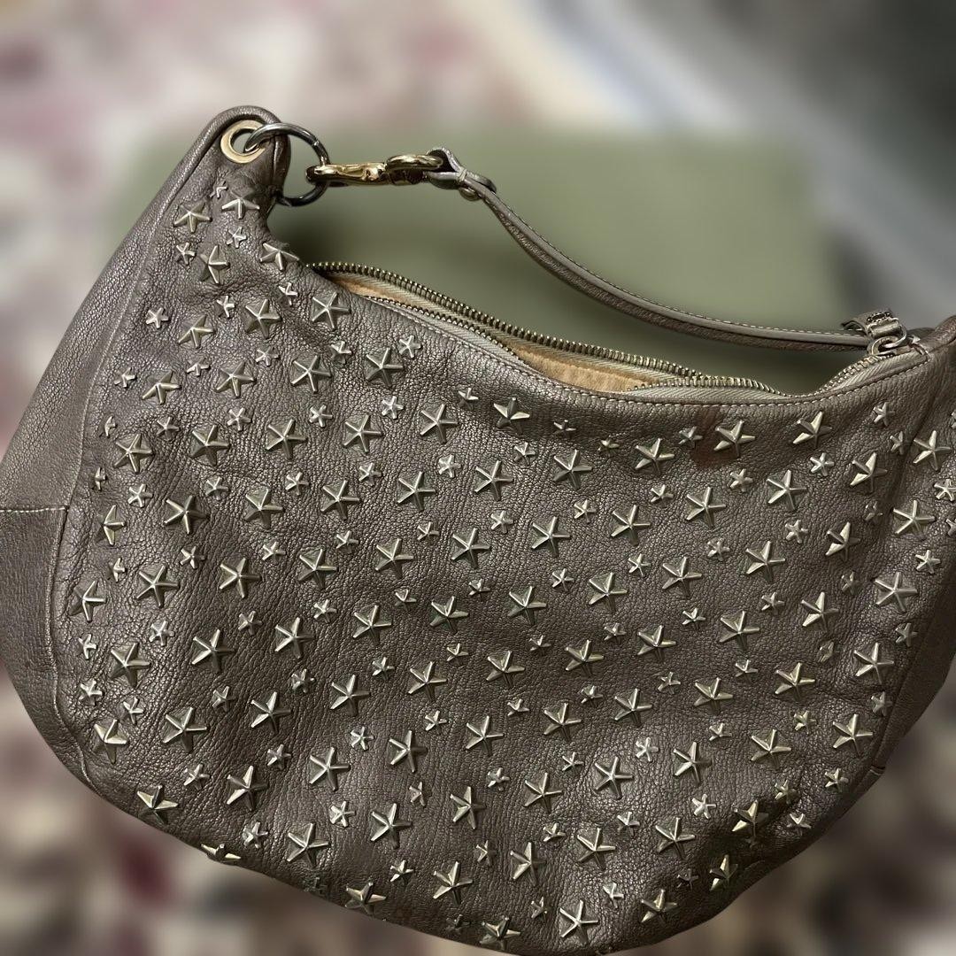Jimmy Choo Star Studded Silver Gray Leather Bag Rare Japan Not Available