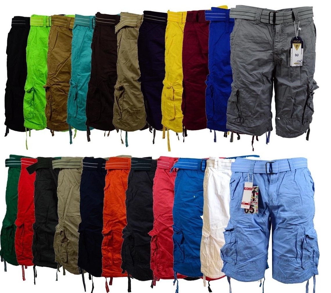 Men’s Cargo Shorts with Belt Focus 32 34 36 38 40 42 44 Casual Short Black Red