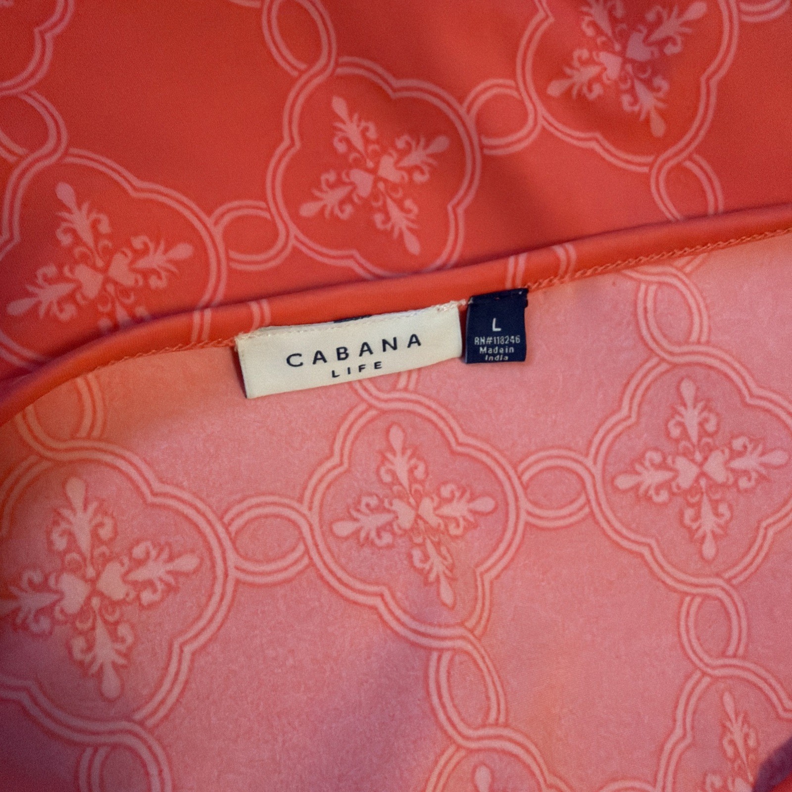CABANA LIFE Coastal Cottage Stretch Shift Dress 50+ UPF Salmon pink beach LG EUC
