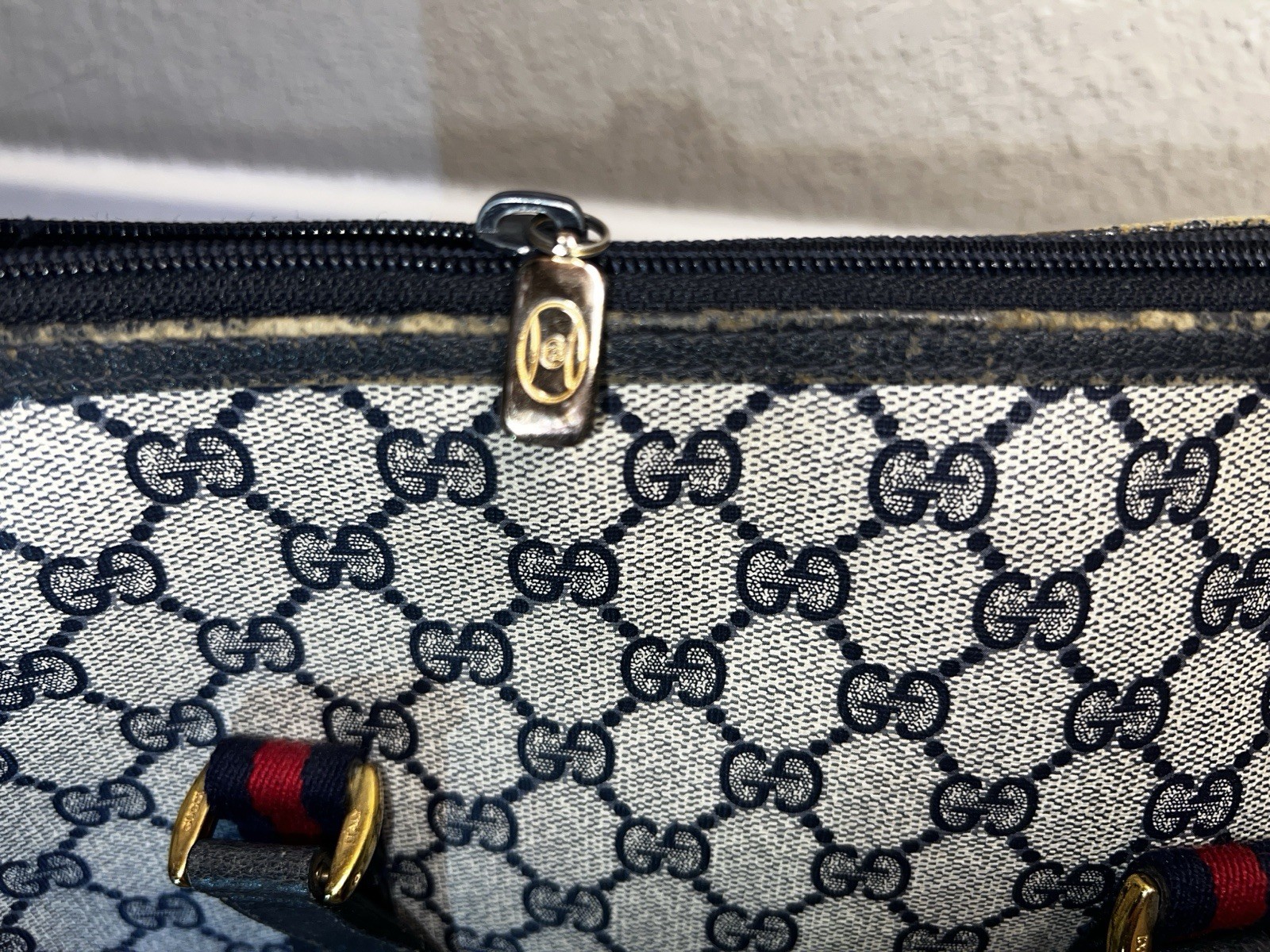 Vintage Gucci GG Supreme Monogram Small Top Handle Tote Navy Italy