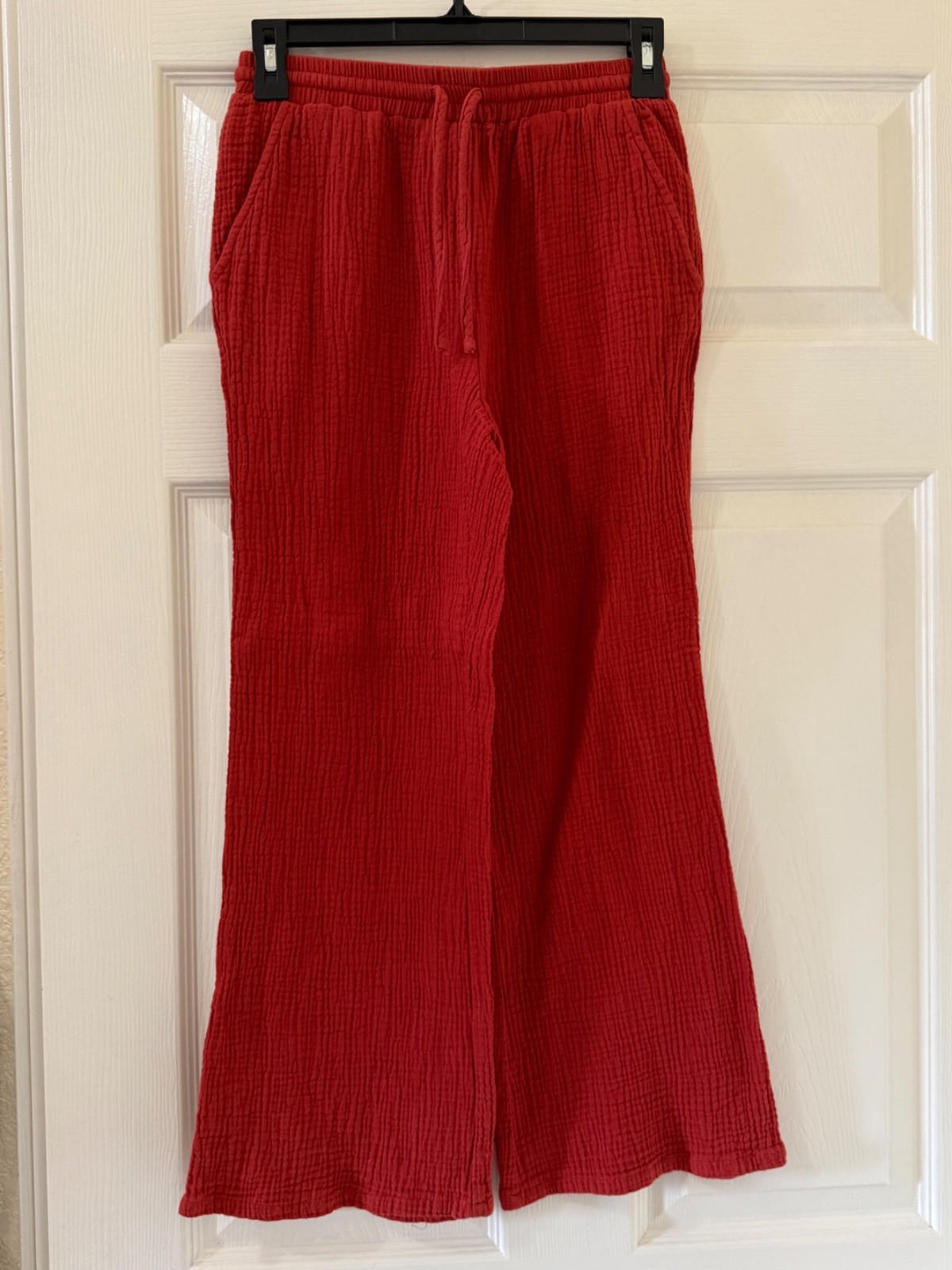 Sincerely Jules Red Gauze Wide Leg Pants Women’s Small Drawstring Cotton Pockets