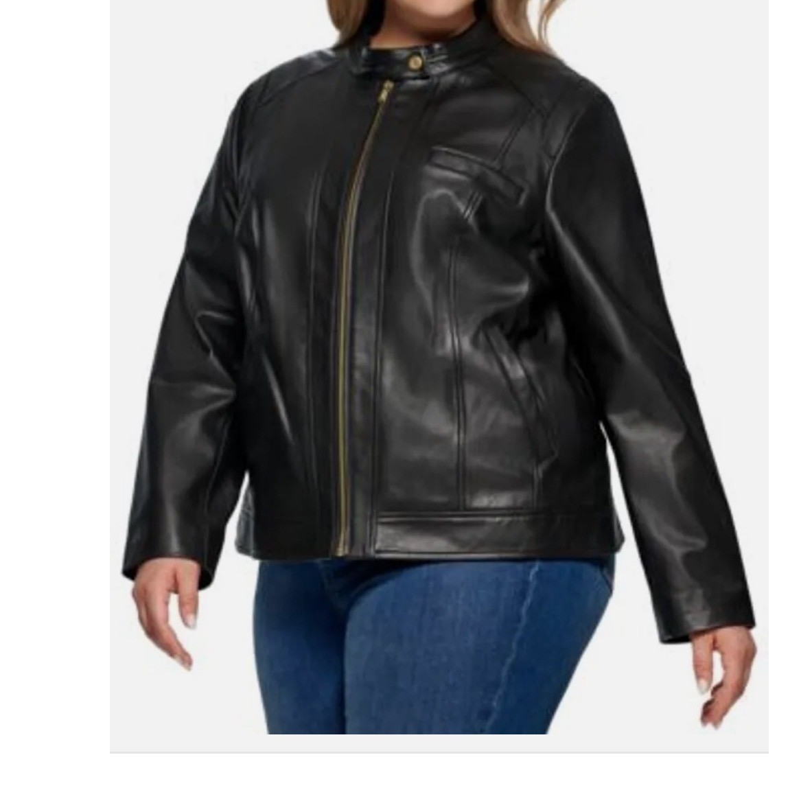 COLE HAAN Women’s Plus Stand-Collar Lambskin Leather Moto Sz 3x Sz 22w/24w NWT