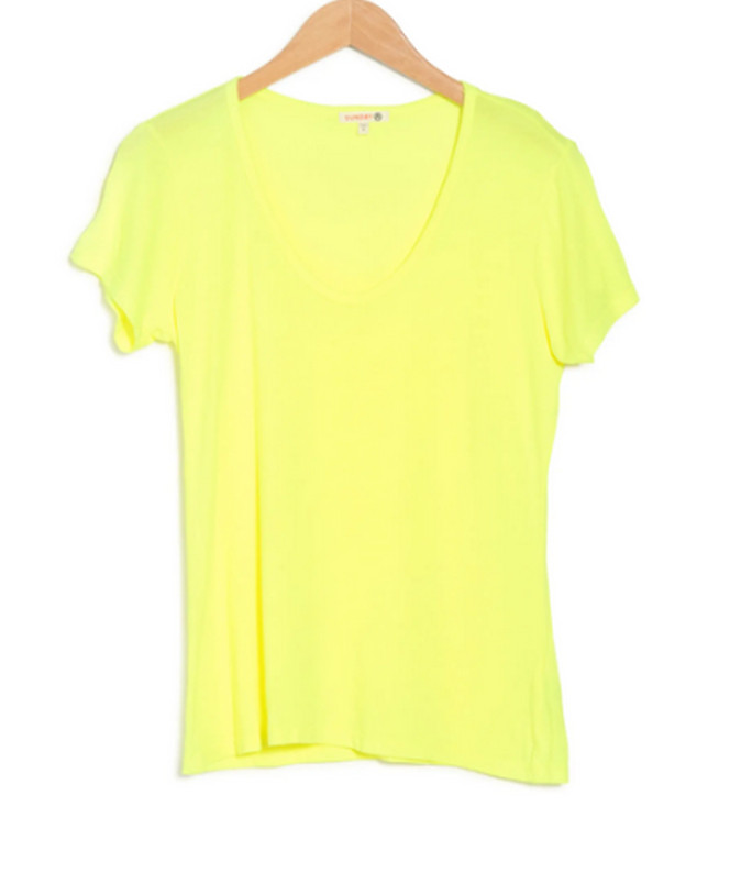 SUNDRY Deep U Neck Tee Lemon NWT $74