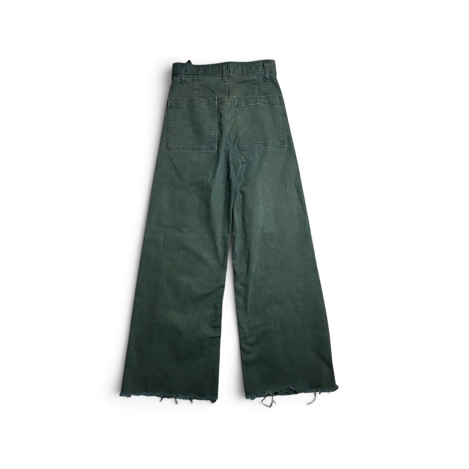 Zara The Marine Straight Wide Leg Raw Hem Dark Green Jeans SIZE 4