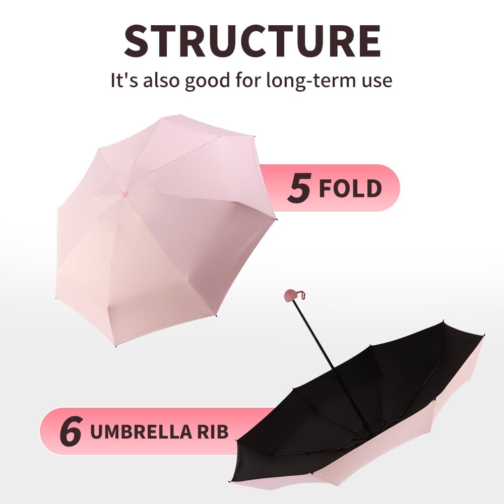 Mini Travel Umbrella UV Protection UPF 50+ Compact Pocket Sun Rain,6.7in,w/Case