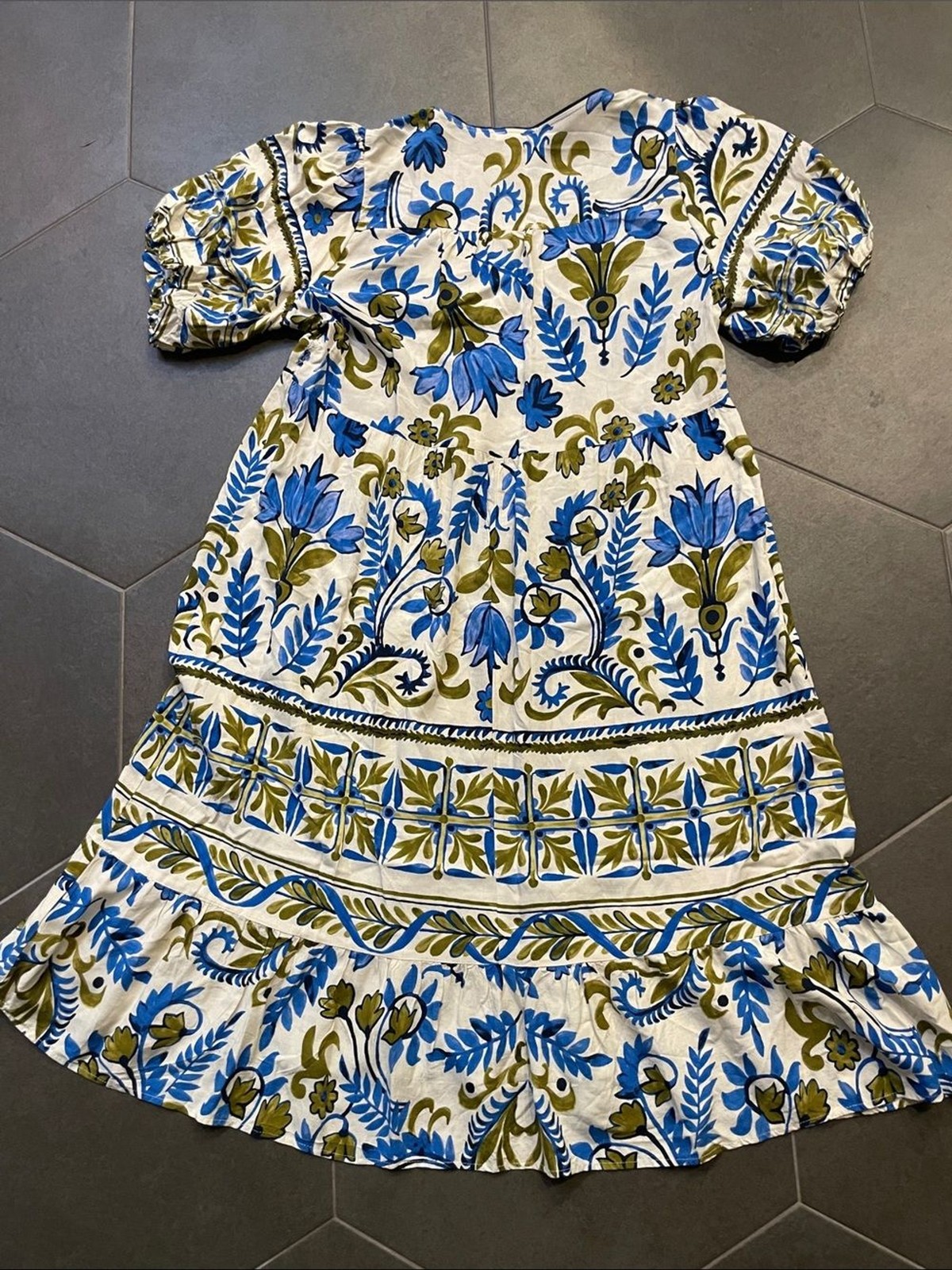 Anthropologie Fig + Flower Blue & Olive V-Neck Boho Dress 1X XL