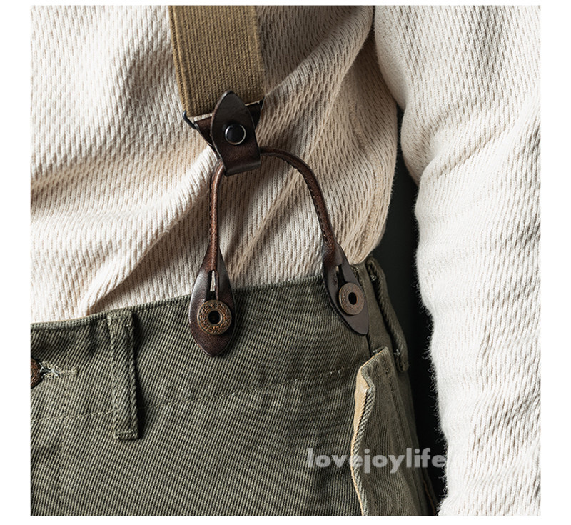 Bronson USAF X-Back Genuine Leather Suspenders Adjustable Elastic Straps Braces