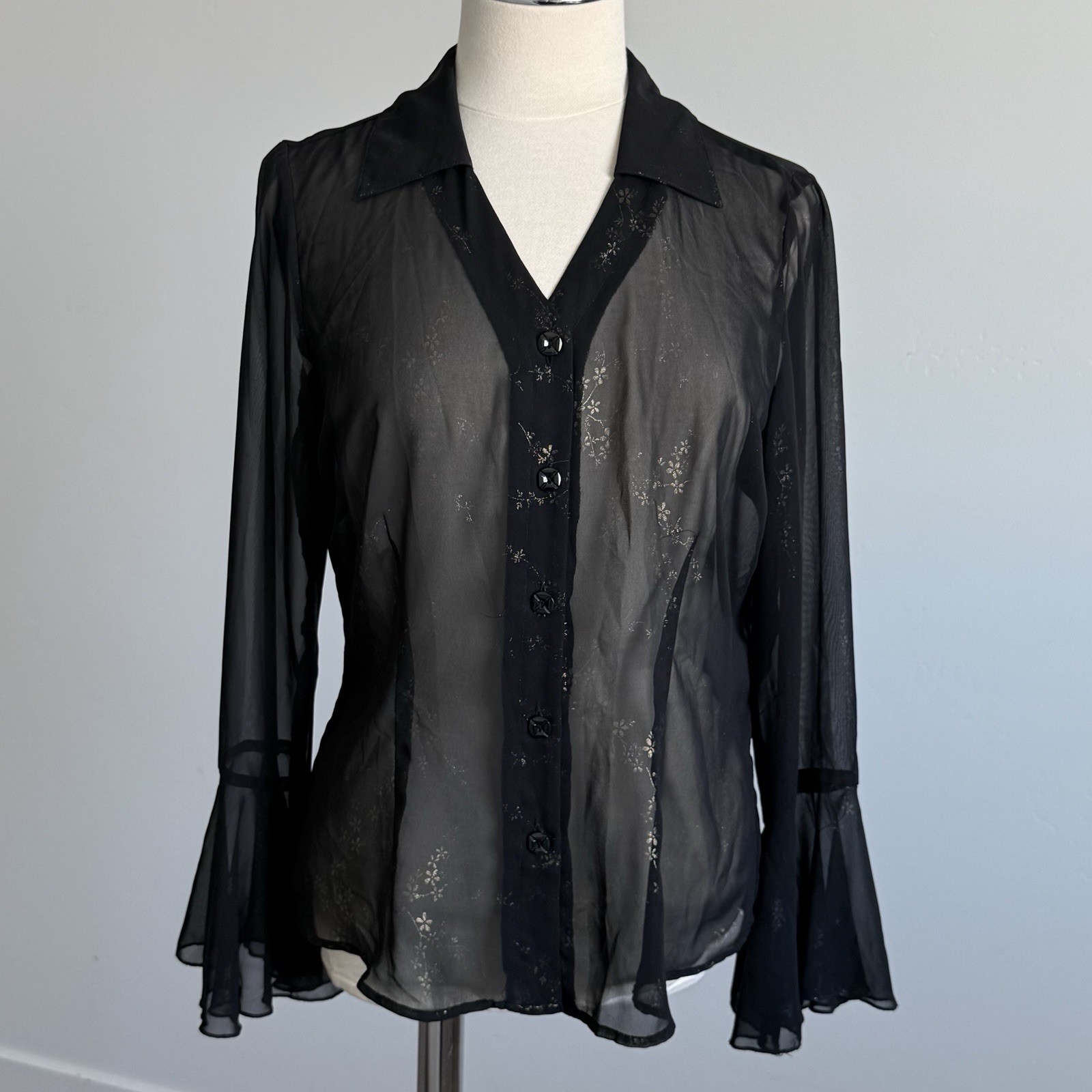 Dark Romantic Semi Sheer Whimsigoth Blouse Black M Fairy Going Out Festival