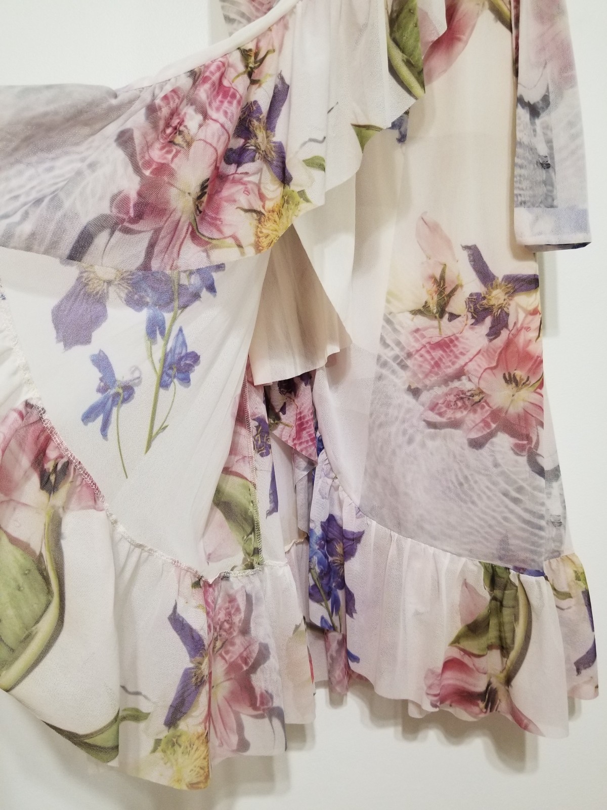 NWT GANNI Floral Mesh Ruffled Wrap Midi Skirt White Size EU 36/ US4 $225