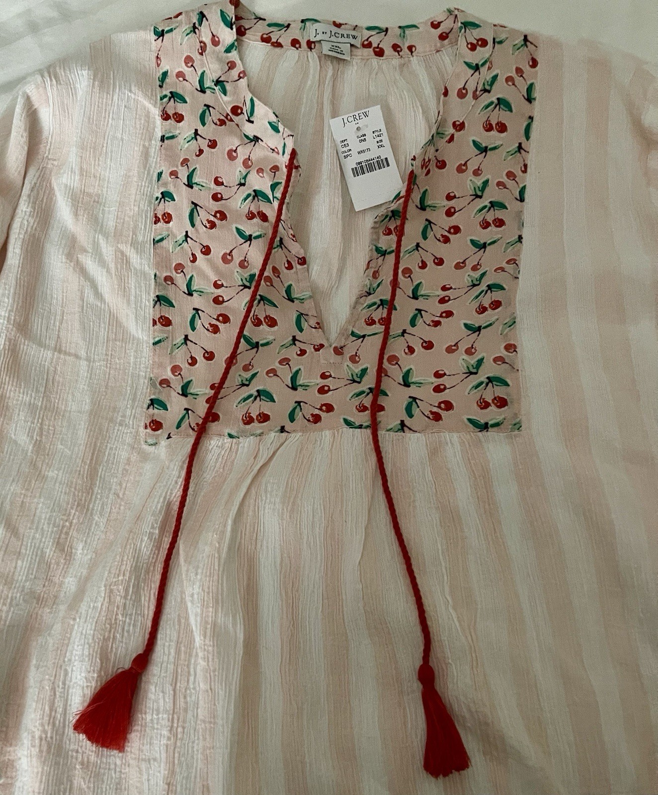 J.Crew Cherry Striped Mixed Print Gauzy Tunic Top – Coverup Size XXL. *NWT*