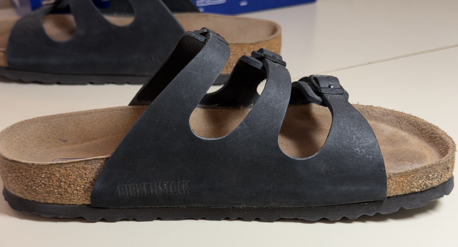 Birkenstock Florida Black Leather Sandals EU 39 Soft Regular Fit READ EXCELLENT