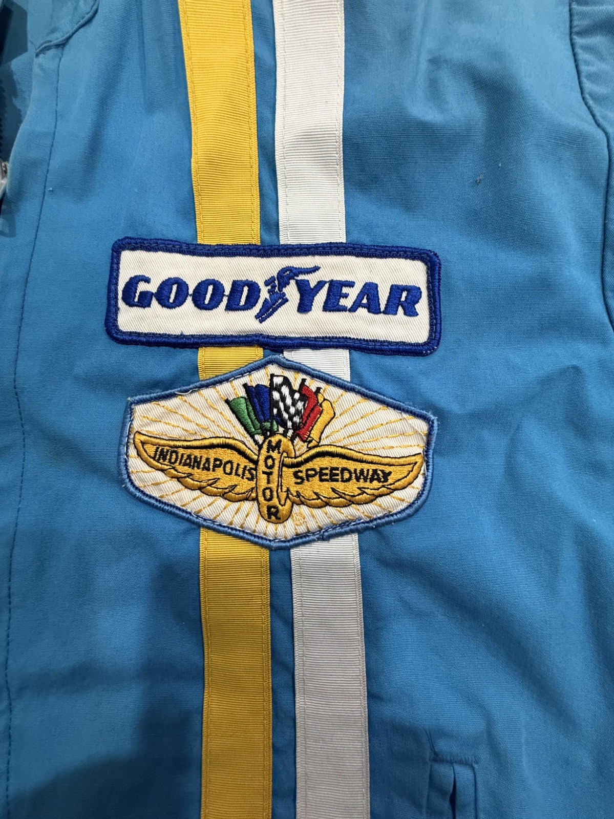 Vintage 70s Goodyear Indianapolis Motor Speedway Blue Jacket Mens Small Zip