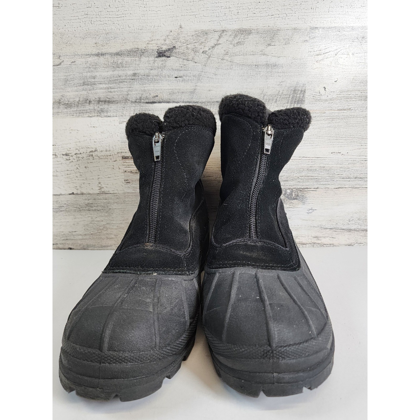 Sorel Crestwynd Winter Boots Women 9.5 Black Zip Front Faux Fur Trim Fair