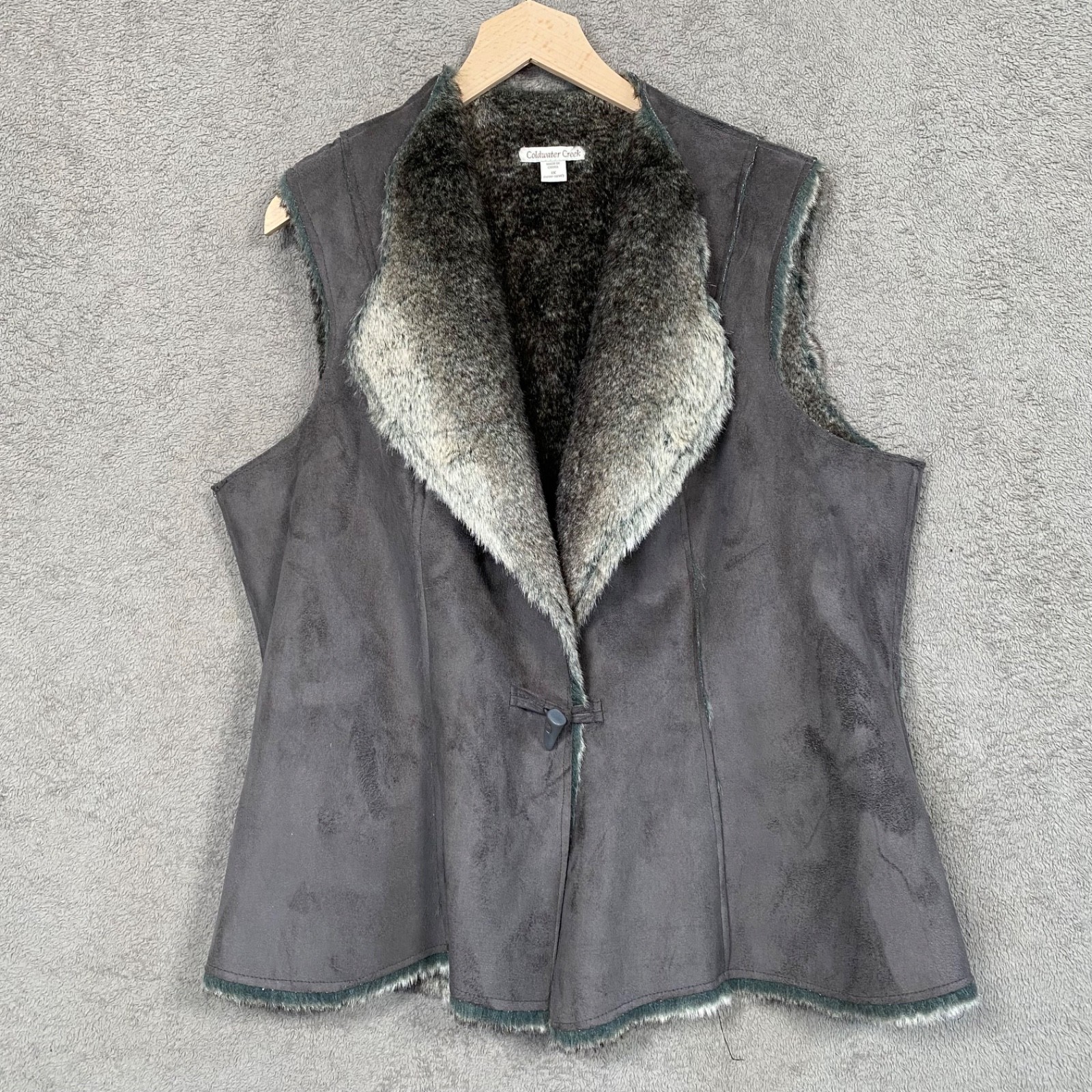 Coldwater Creek Womens Faux Suede Fur Lined Vest Size 1X Outdoors Toggle Button
