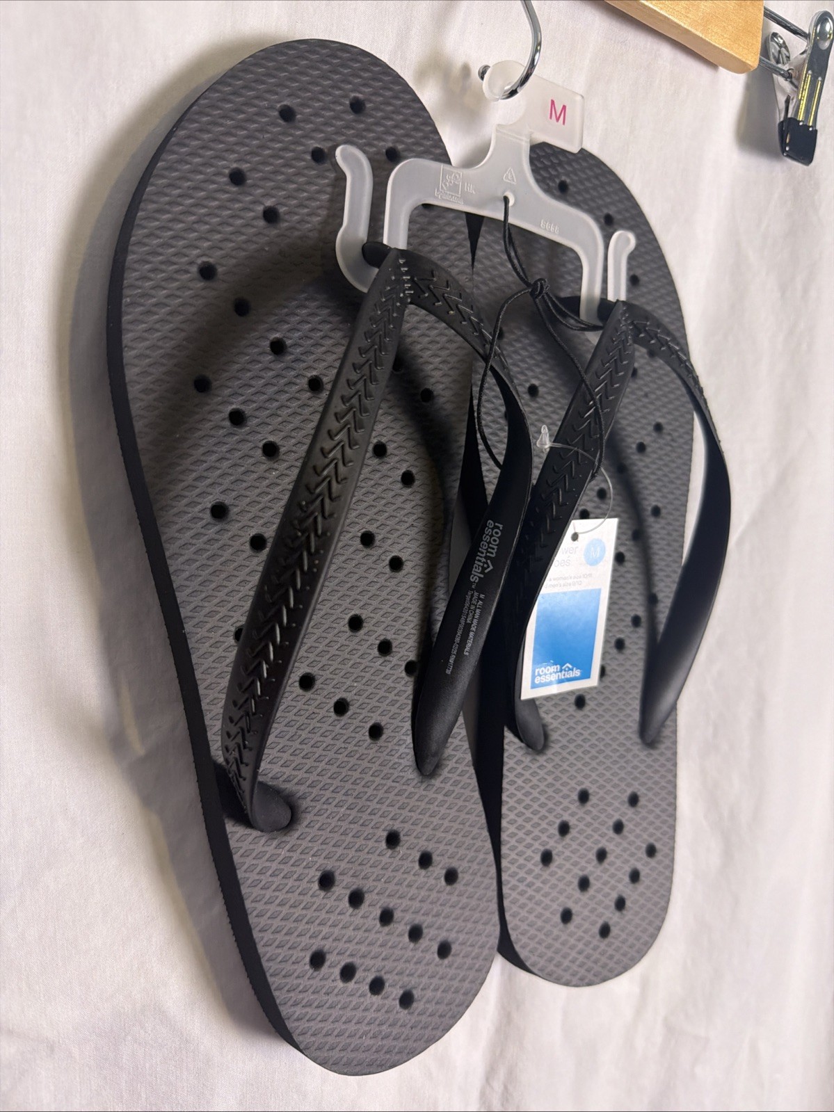 Room Essentials Black Unisex Shower Shoes Sz M Womans 10 Mens 9/10 Dorm Pool New