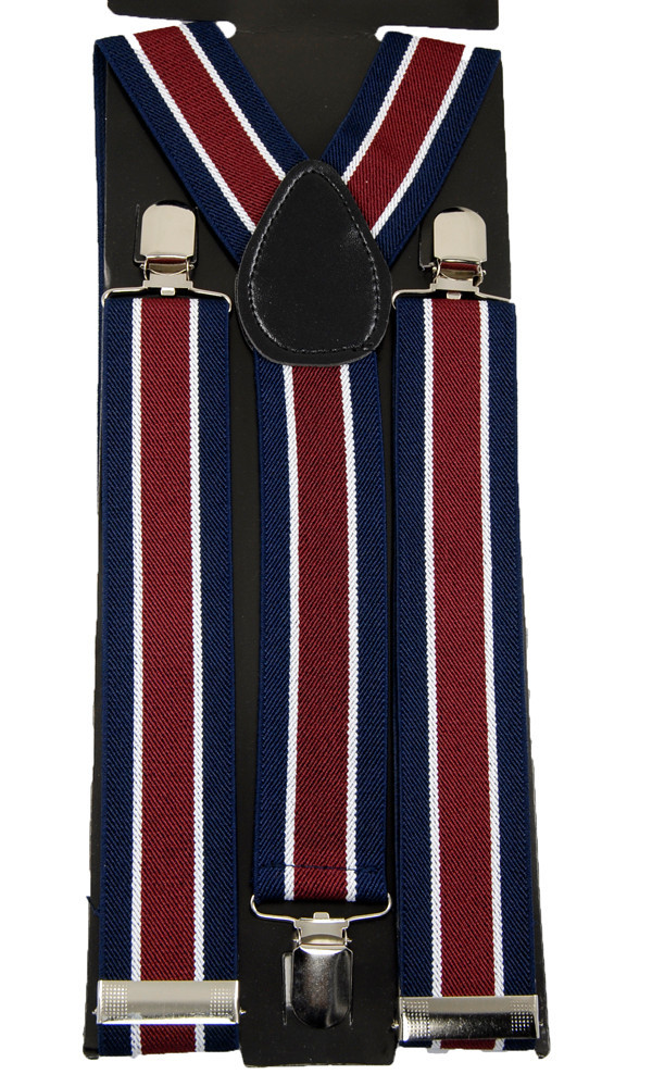 Men’s Unisex Clip-on Braces Elastic Blue/Burgundy Y-back Suspender Width 1 1/2″