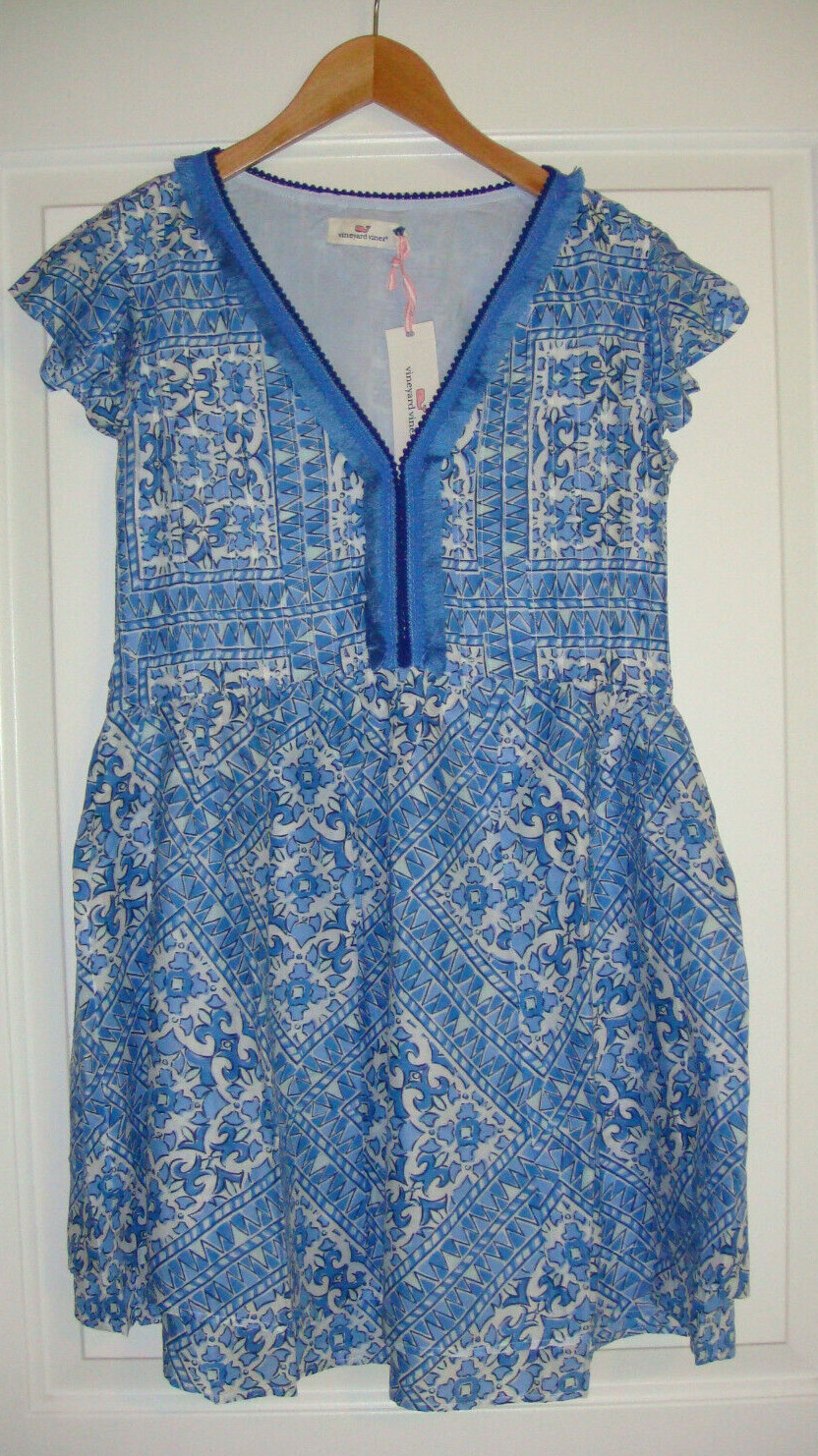 NWT Women’s Vineyard Vines Cay Scarf Print Pintuck Dress~WhiteCap~S,M,L&XL