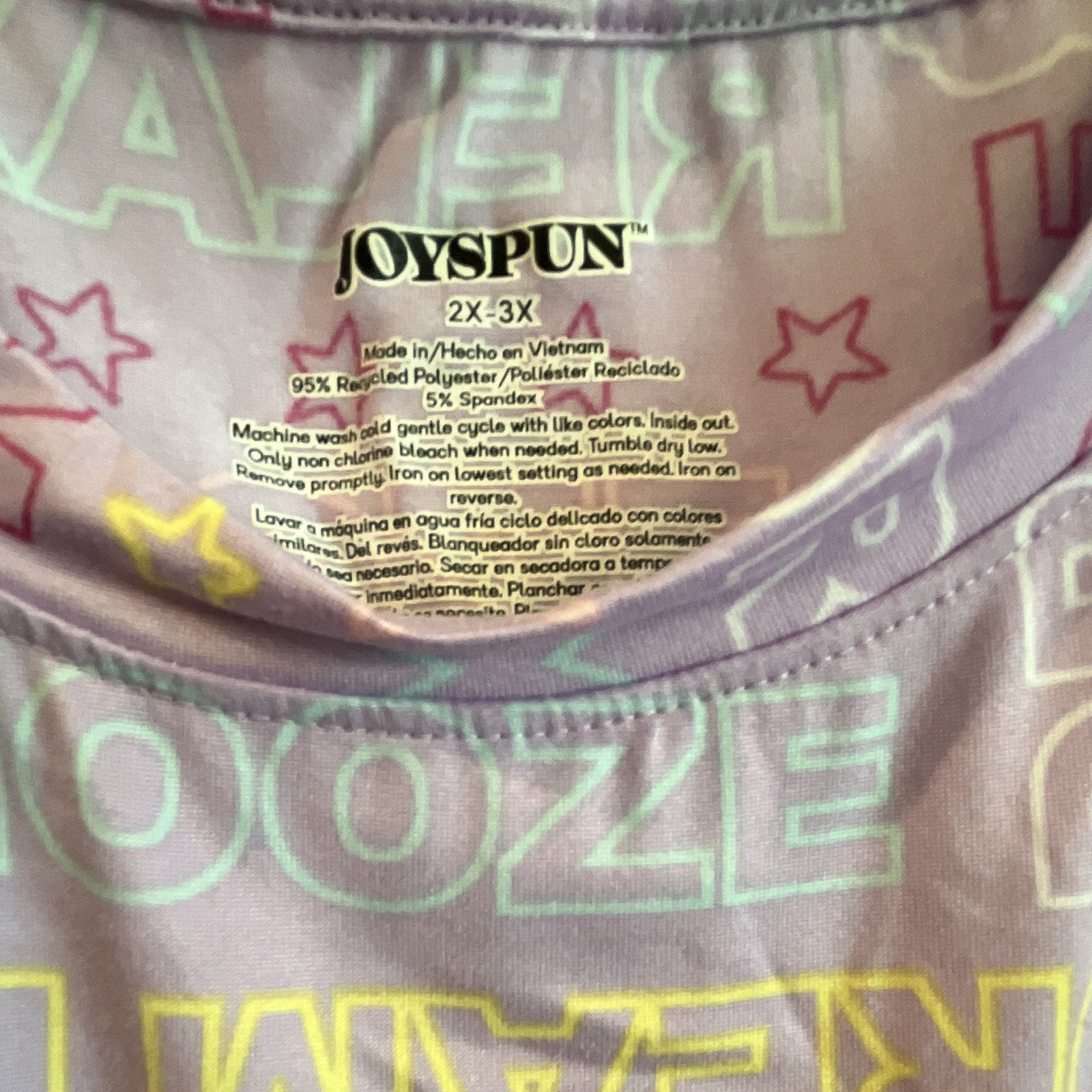 JOYSPUN Plus 2X-3X Purple Graphic Print Short Sleeve Sleepshirt w/pockets
