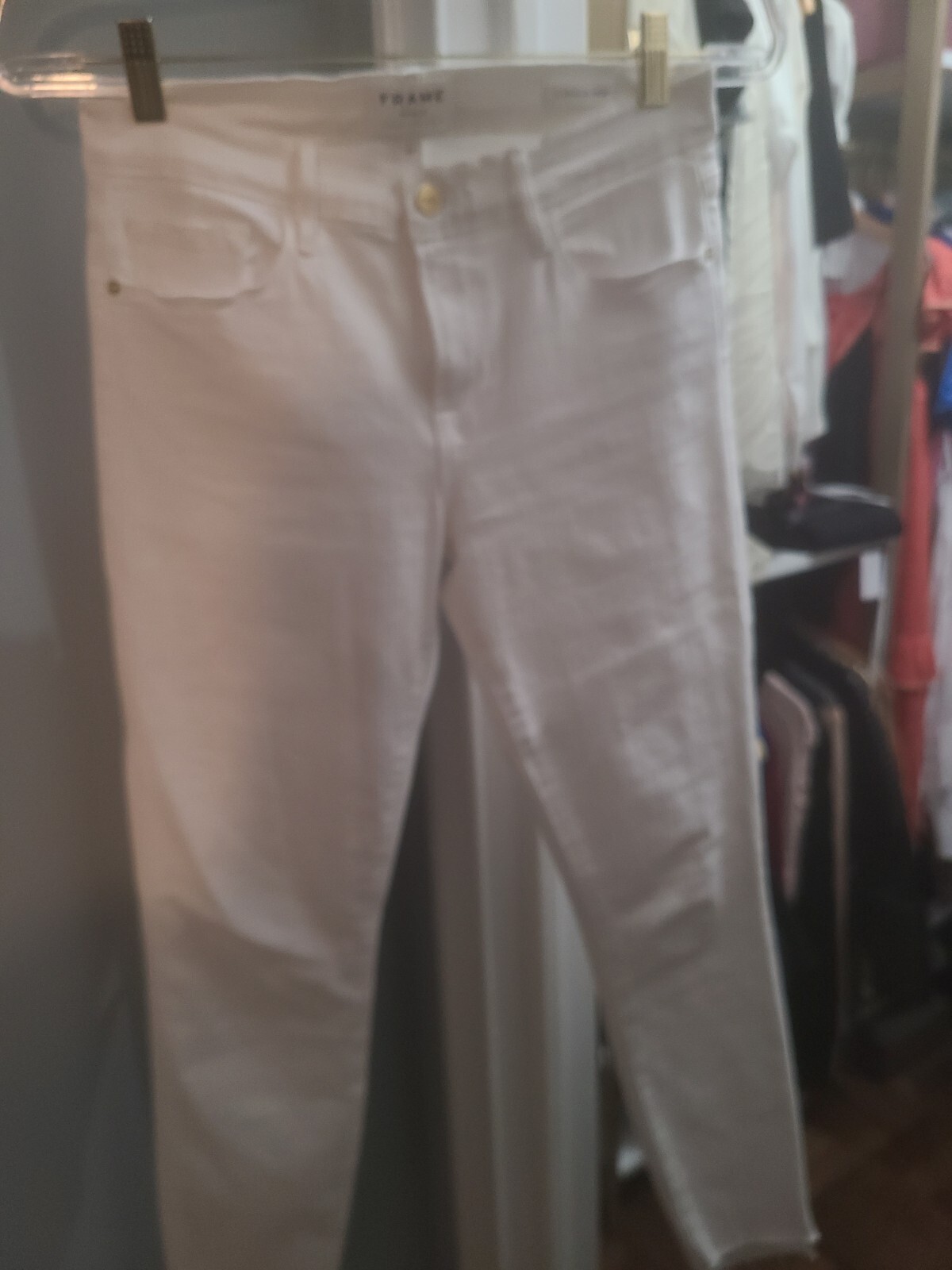 FRAME DENIM 27 Le Skinny de Jeanne Raw Stagger Jeans Denim White Blanc $205