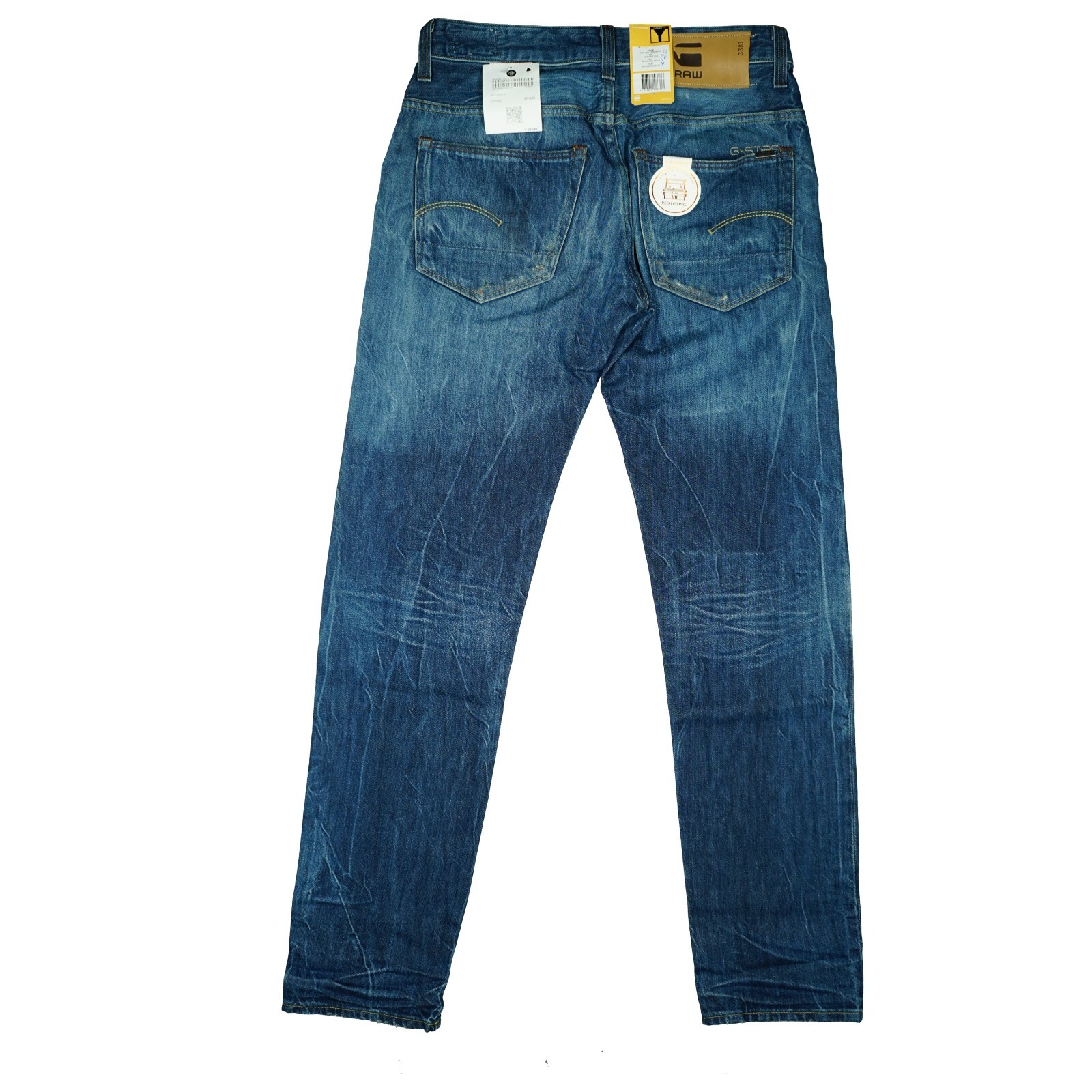 G-Star 3301 Low Tapered RL Mens Jeans Trousers Destroyed Slim 50 W33 L32 Blue NEW