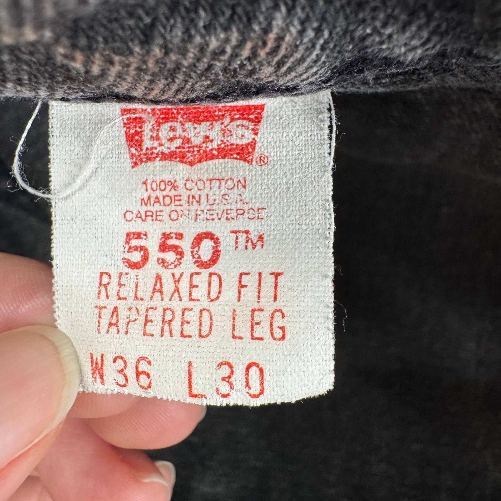 Levi’s 550 Relaxed Fit Black Jeans USA Made Orange Tab W36 L30