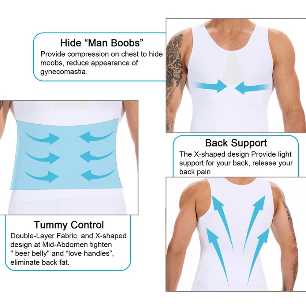 Men Body Slimming Tummy Control Shaper Vest Workout Tank Top Shapewear Shirt Gym