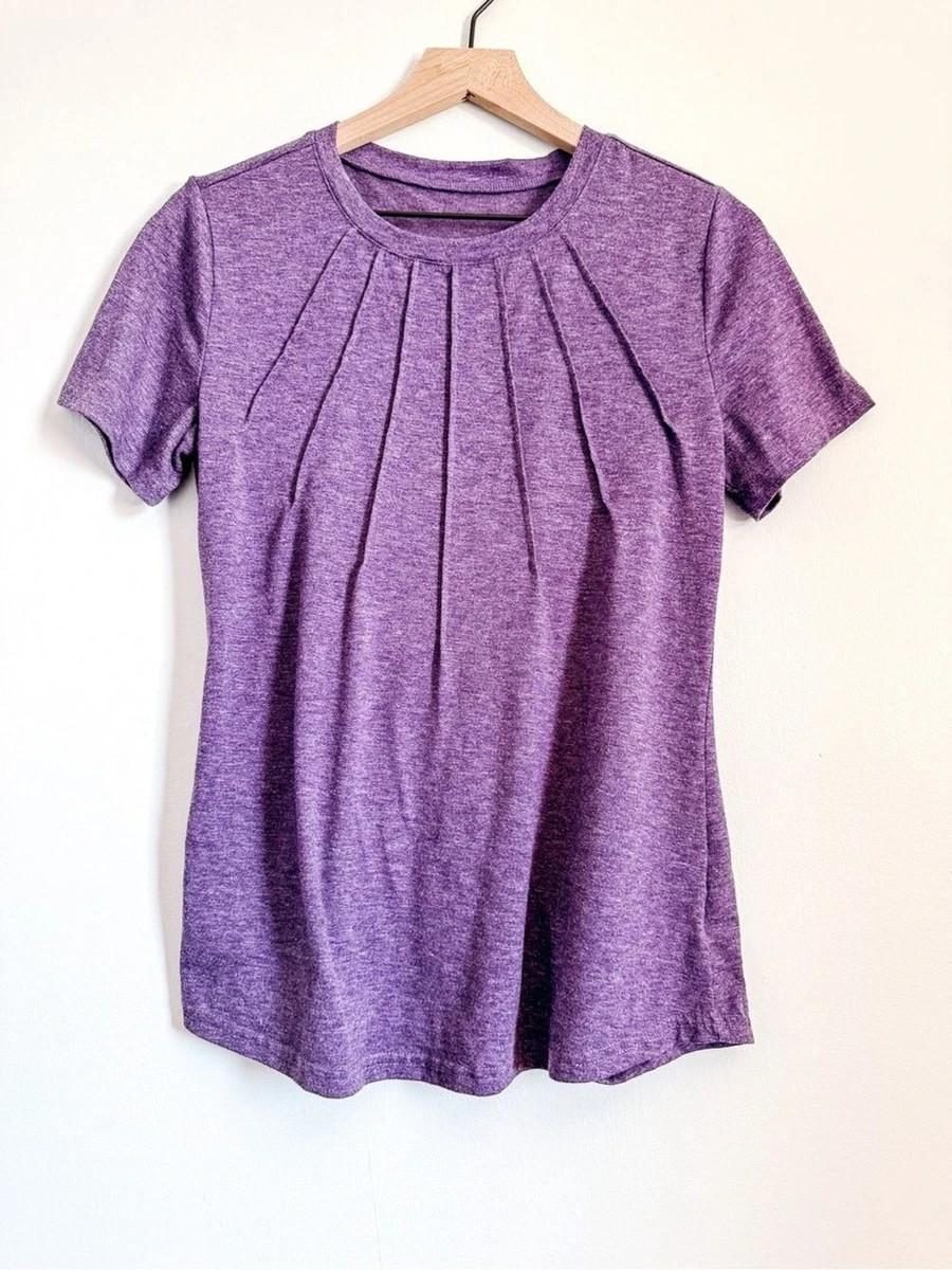 Boutique Heather Purple Short Sleeve Pleated Tee Size Small