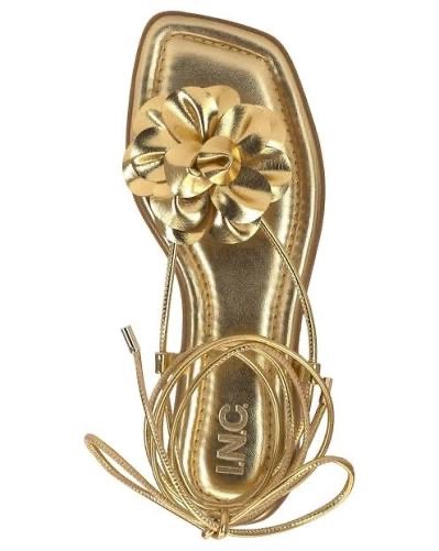 I.n.c. International Concepts Women’s Gilma Flower Flat Sandals – Gold Smooth