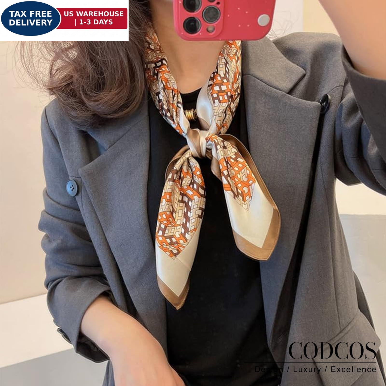 CODCOS 27.5 Inch Silk Feeling Scarf for Women Square 27.5-inch 1PACK, A026