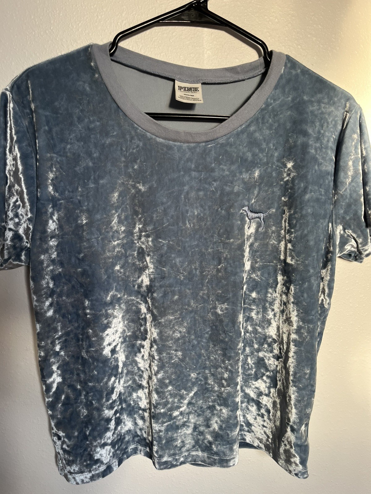 Victoria Secret Blue Crushed Velvet Crop M Shirt