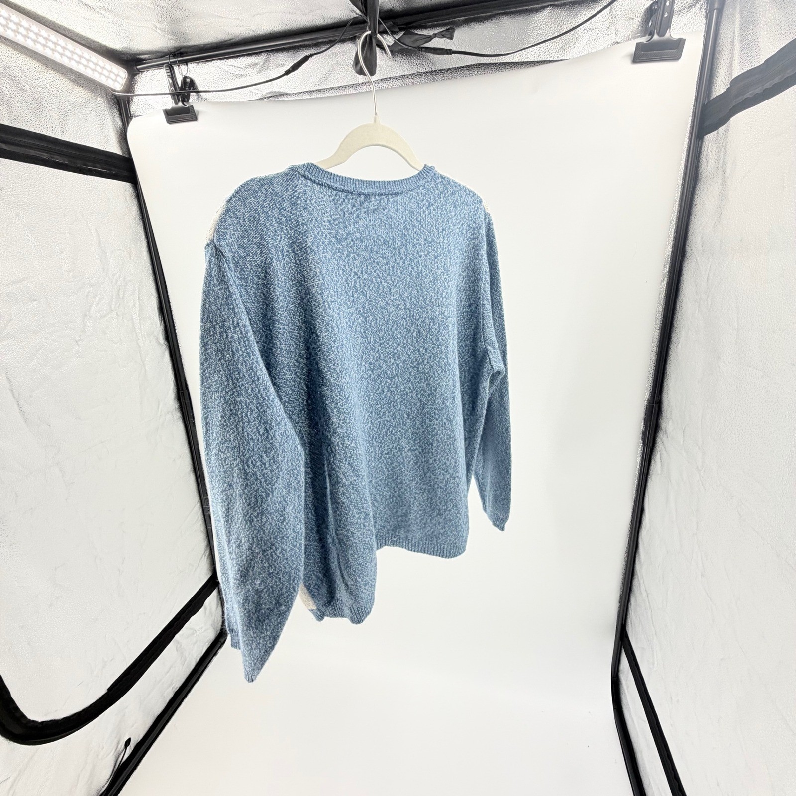 Golf Core Preppy Womens XL Blue Argyle Crewneck Sweater Pastel Knit Made in USA