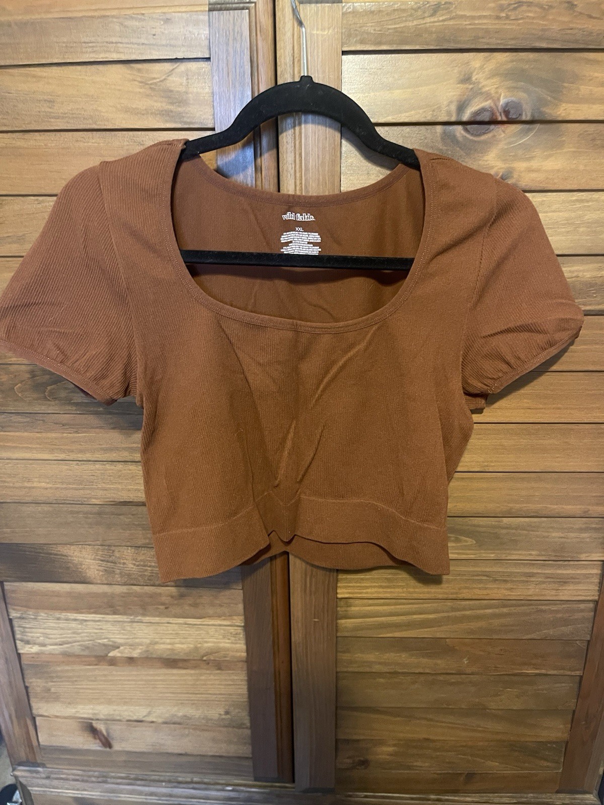 WILD FABLE CROPPED KNIT SQUARE NECK TOP XXL🤎 Brown, Short Sleeve, Pullover