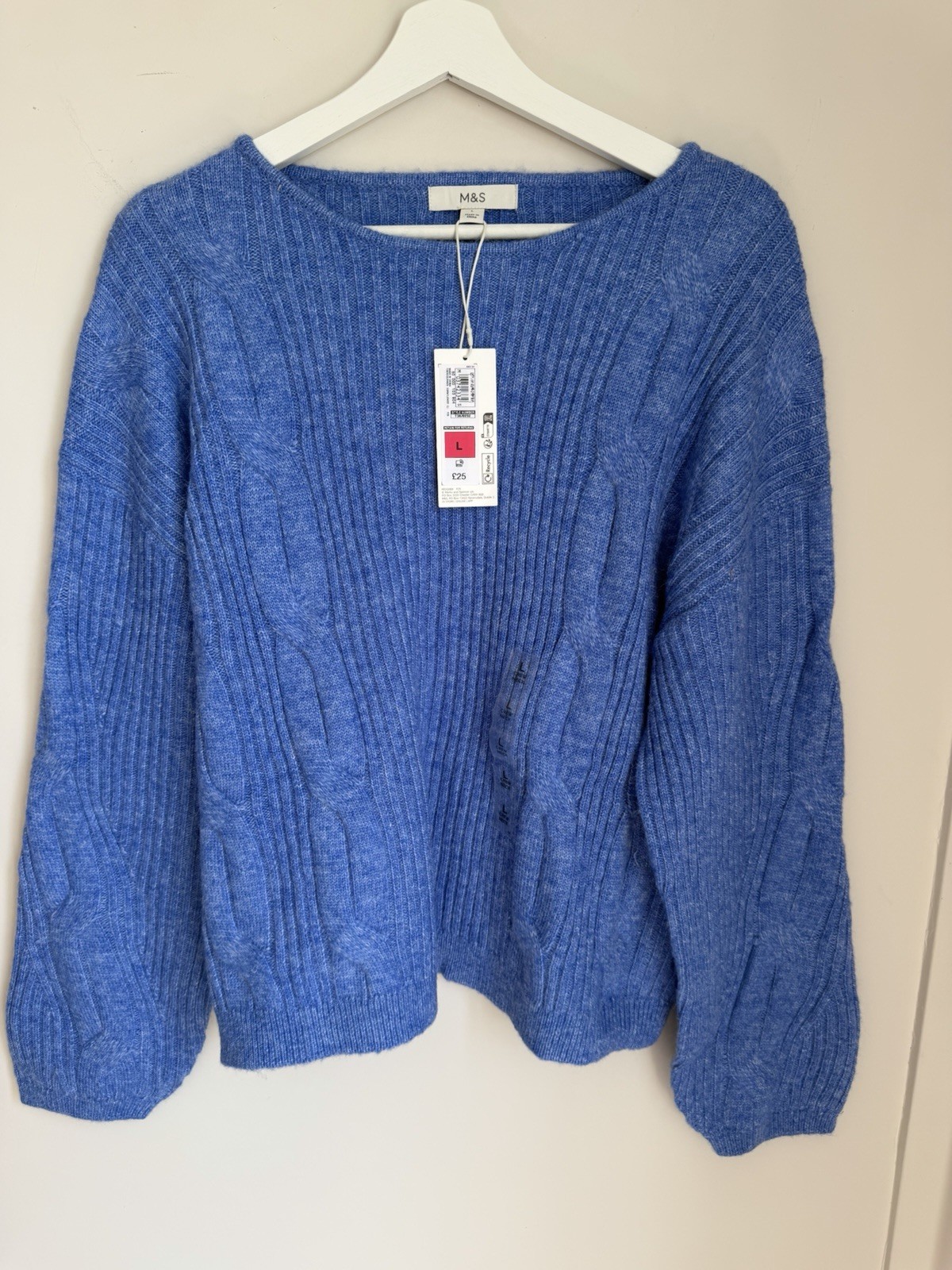 Marks & Spencer Cable, Rib, Boat Neck Jumper In Cornflower Blue Size L, BNWT