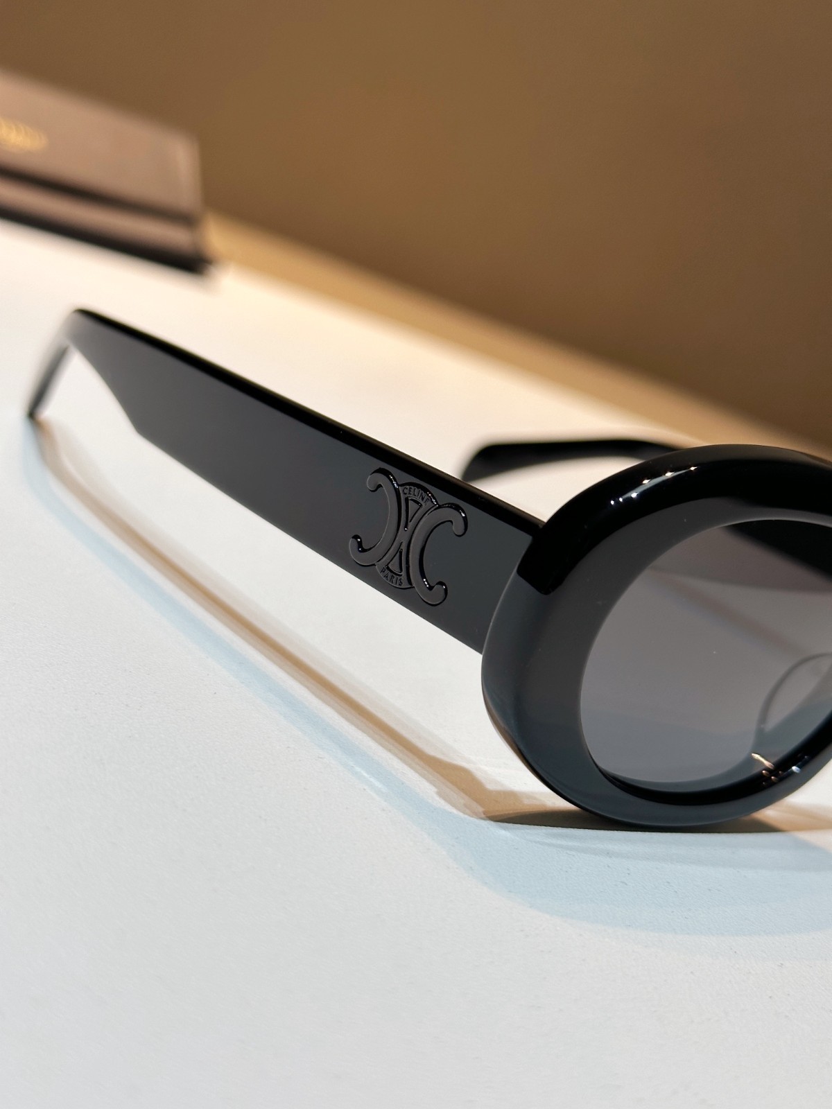 CELINE Paris Triomphe Oval Sunglasses Black Frame Black Logo Luxury