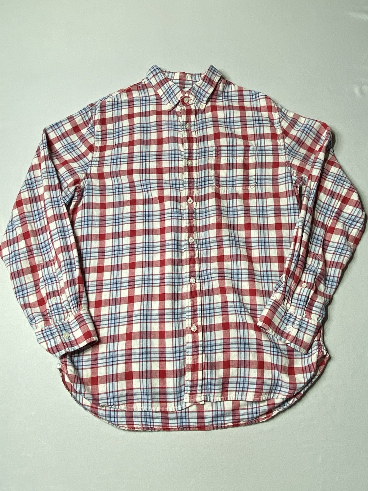 Grayers Clothiers Mens Large Plaid Button Down Shirt Cotton Linen Red Blue