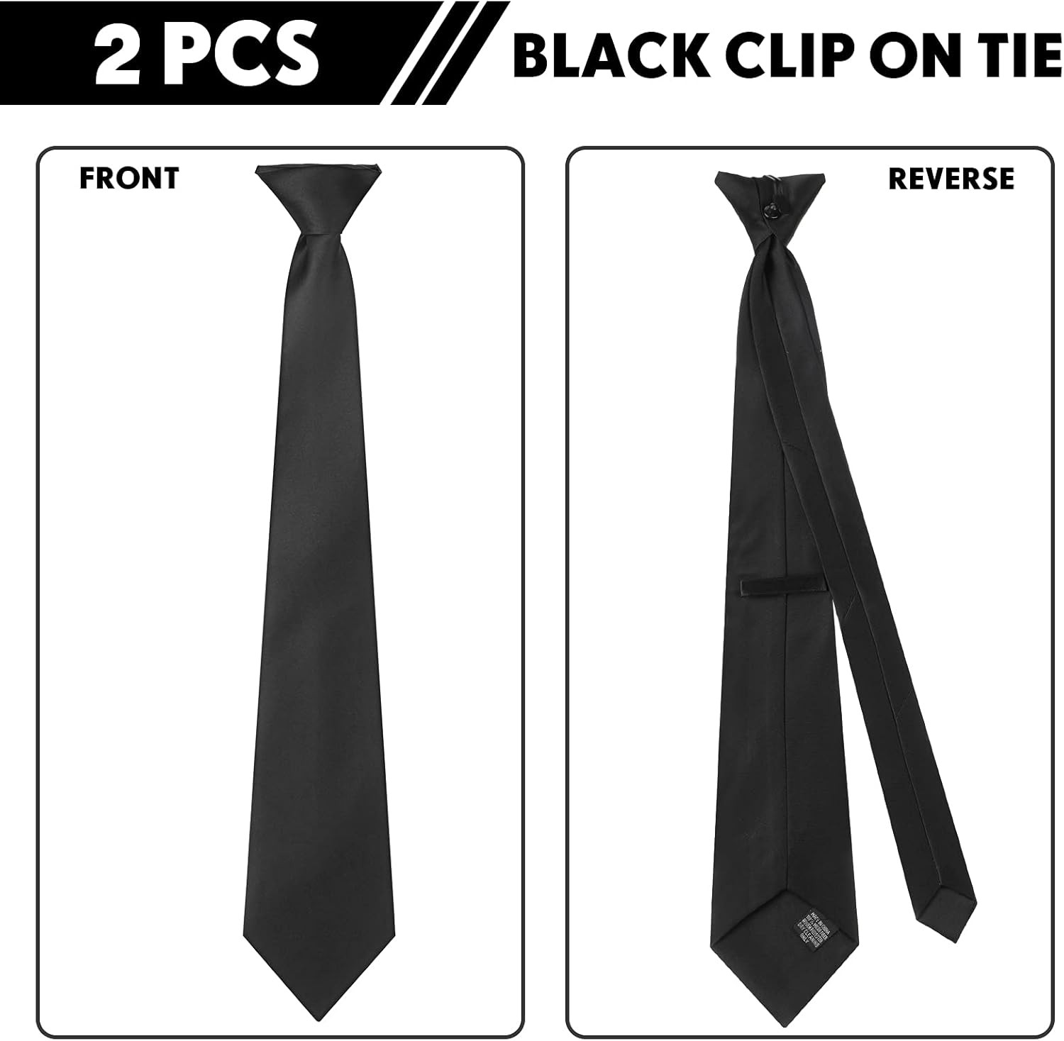 Men’s Clip On Ties 20 Inches Solid Color Clip-on Neckties 2pc Black Ties