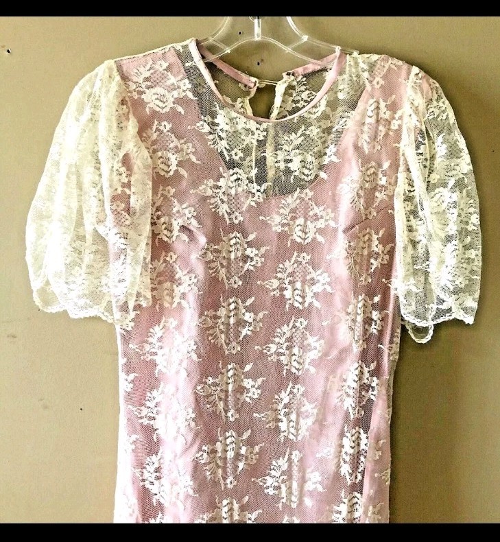 Lace Pink Mermaid Dress Theatre Play Event Vtg Victorian Style 1890s-1900s