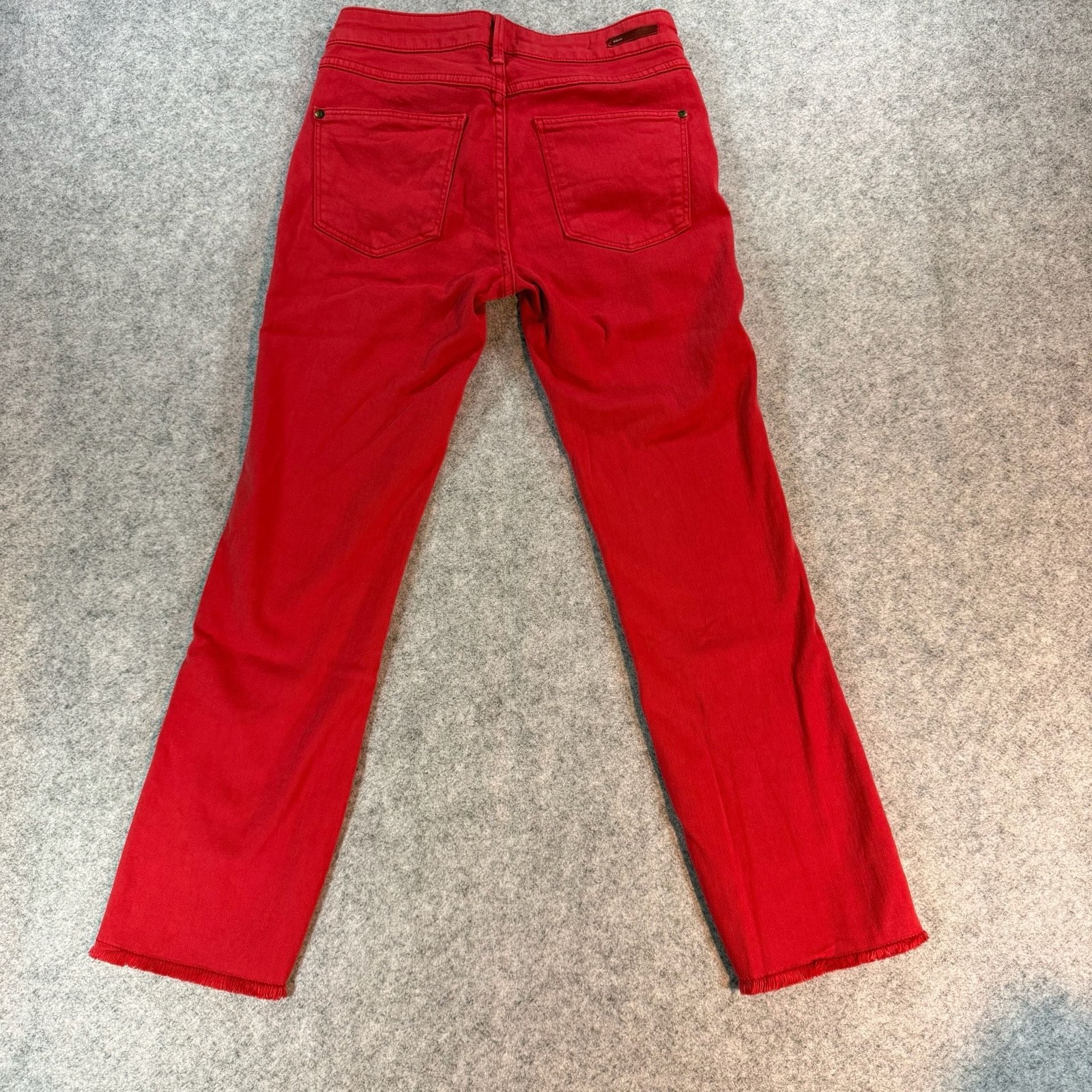 Pilcro Script Red Cropped Straight Leg Jeans Size 25 Raw Hem Anthropologie