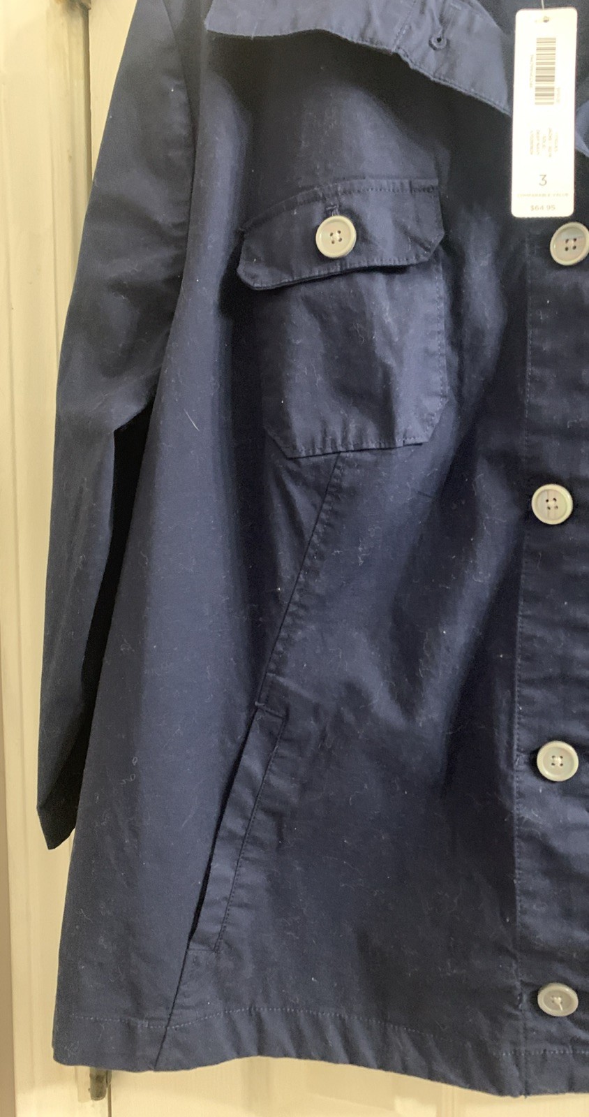 CHICO’S NWT JACKET 3QTR SOLID DEEP NAVY BUTTON FRONT W/POCKETS