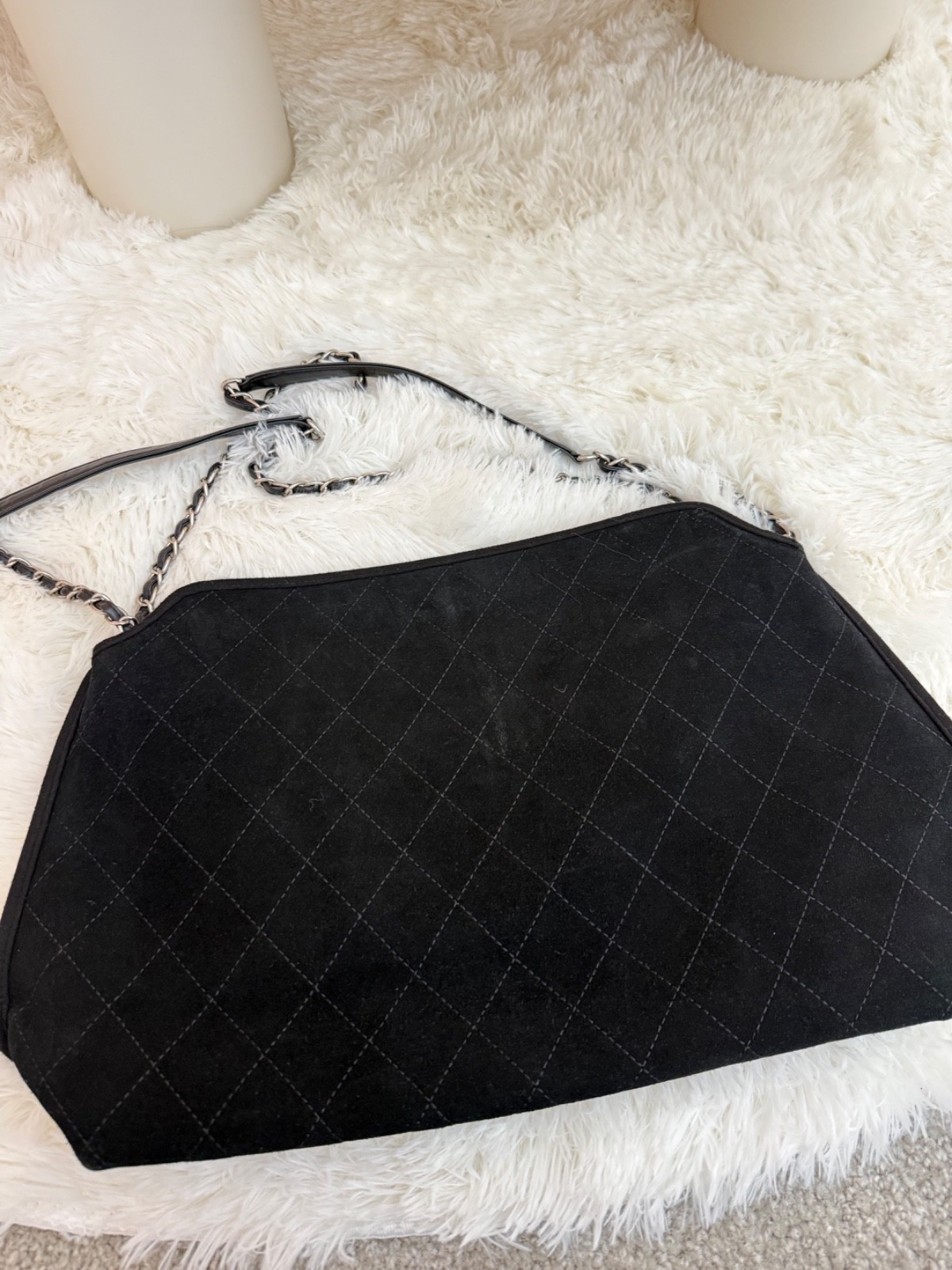 Unbranded Vintage black quilted suede chain tote bag
