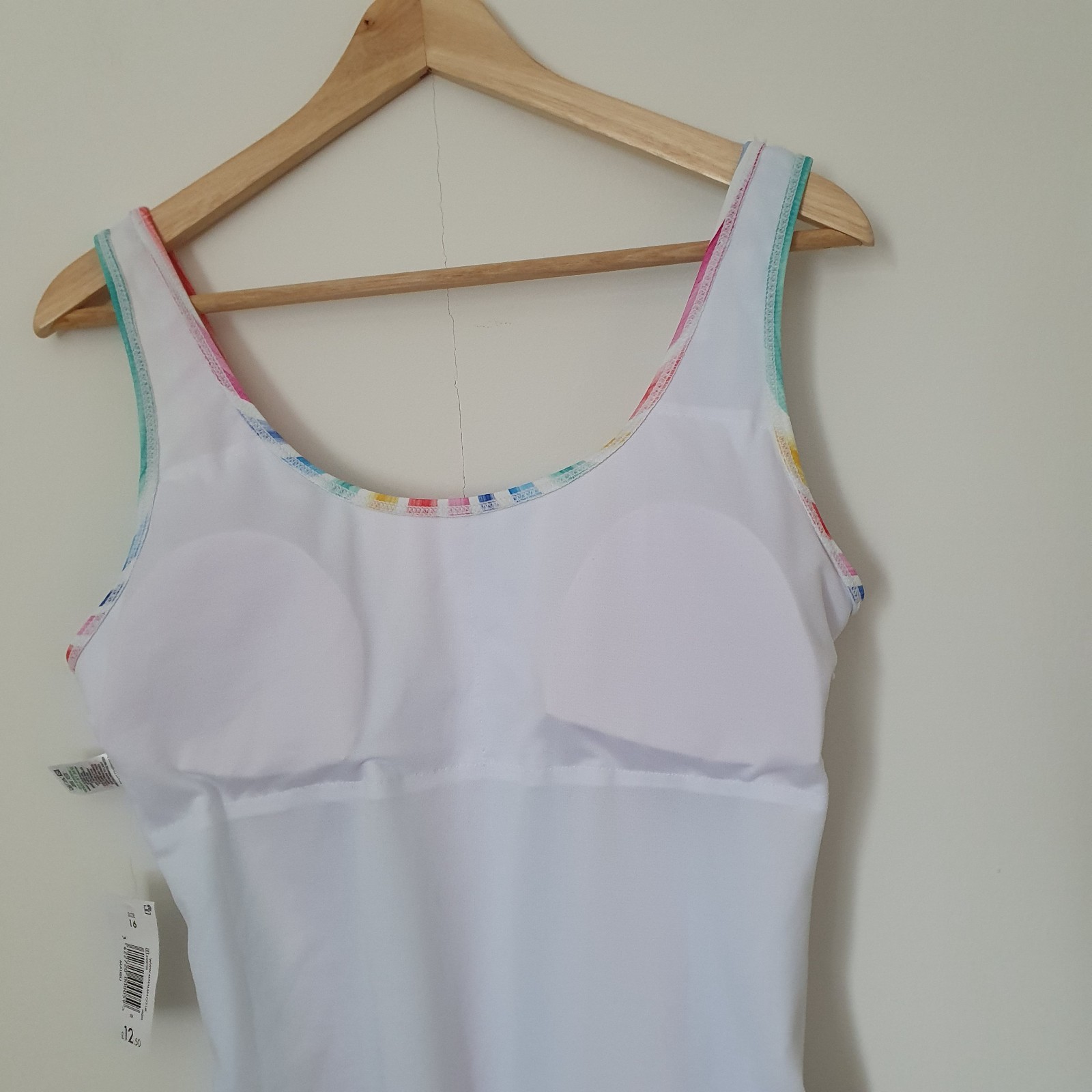Matalan Swimming Costume Size 16 Rainbow Stripe One Piece Removable Pads BNWT