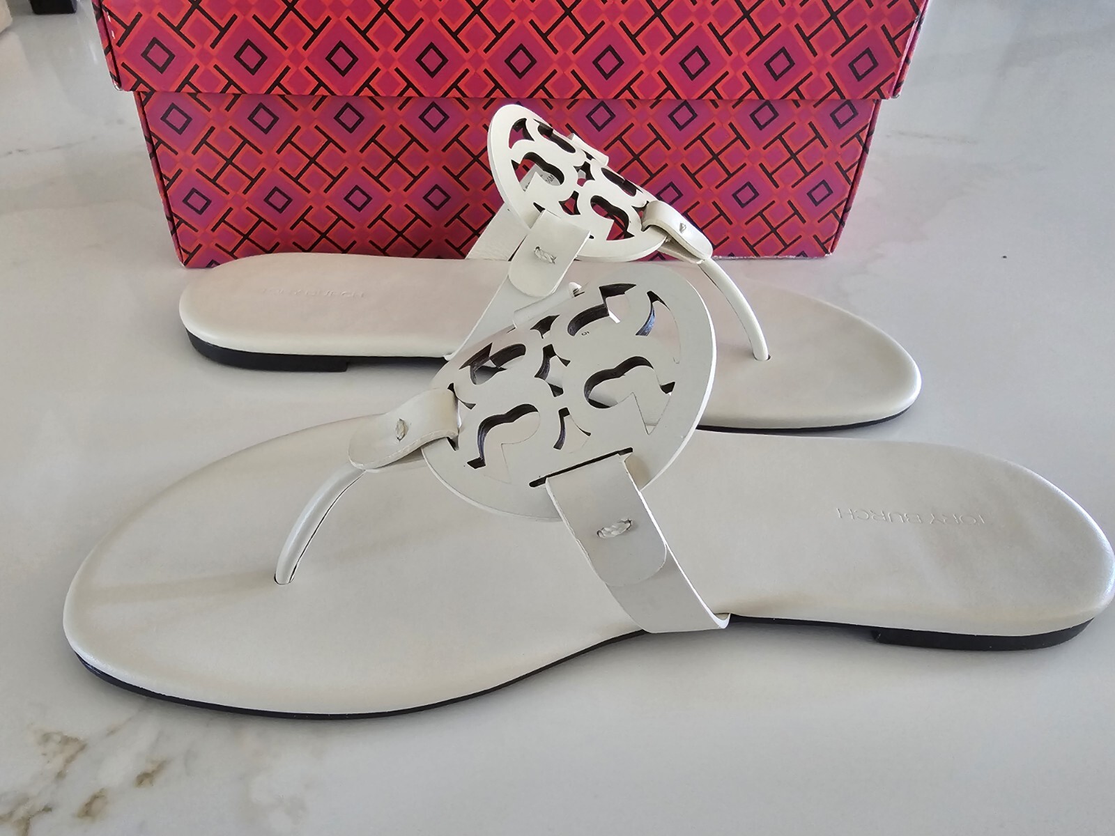 Tory Burch MILLER SANDAL SOFT Calf Leather New Ivory Size 10 (New in Box)